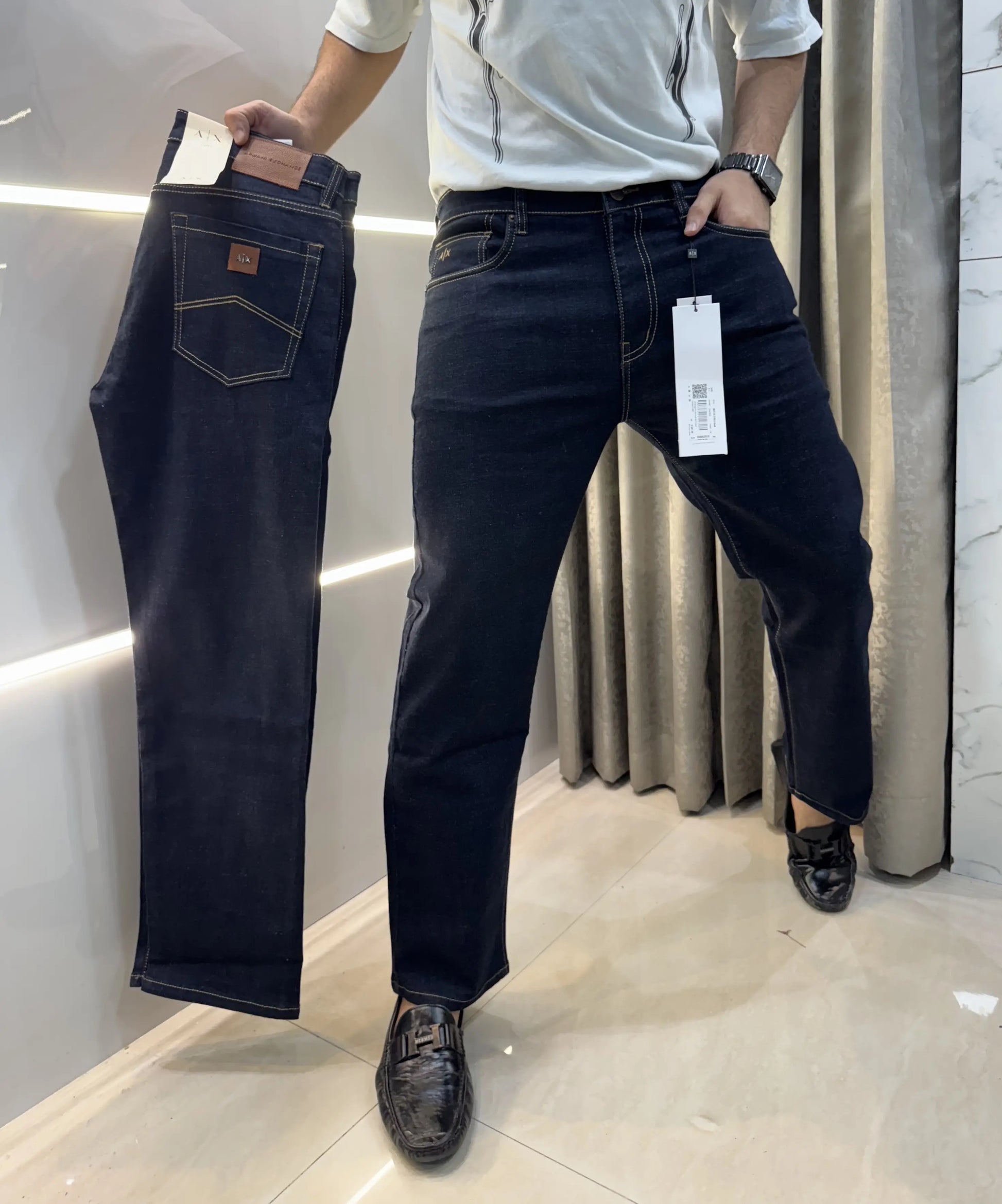 Arman i EXchang e Navy Blue Raw Wash Imported Denim