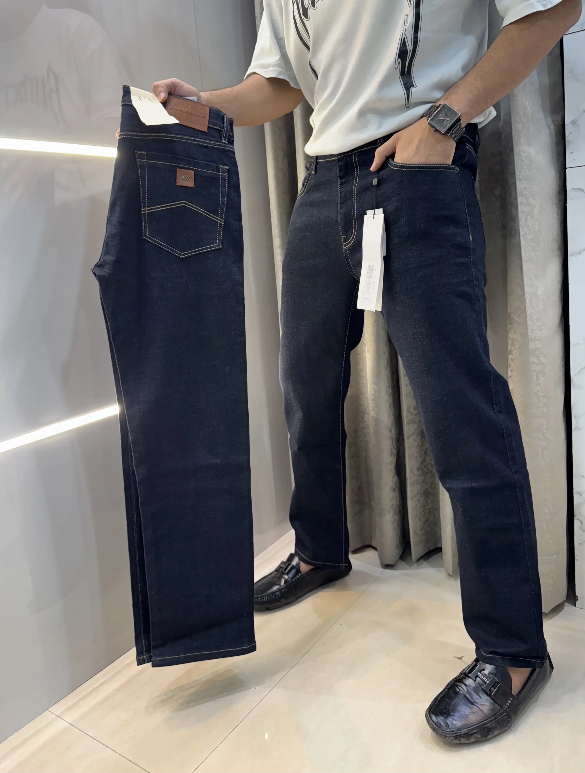 Arman i EXchang e Navy Blue Raw Wash Imported Denim