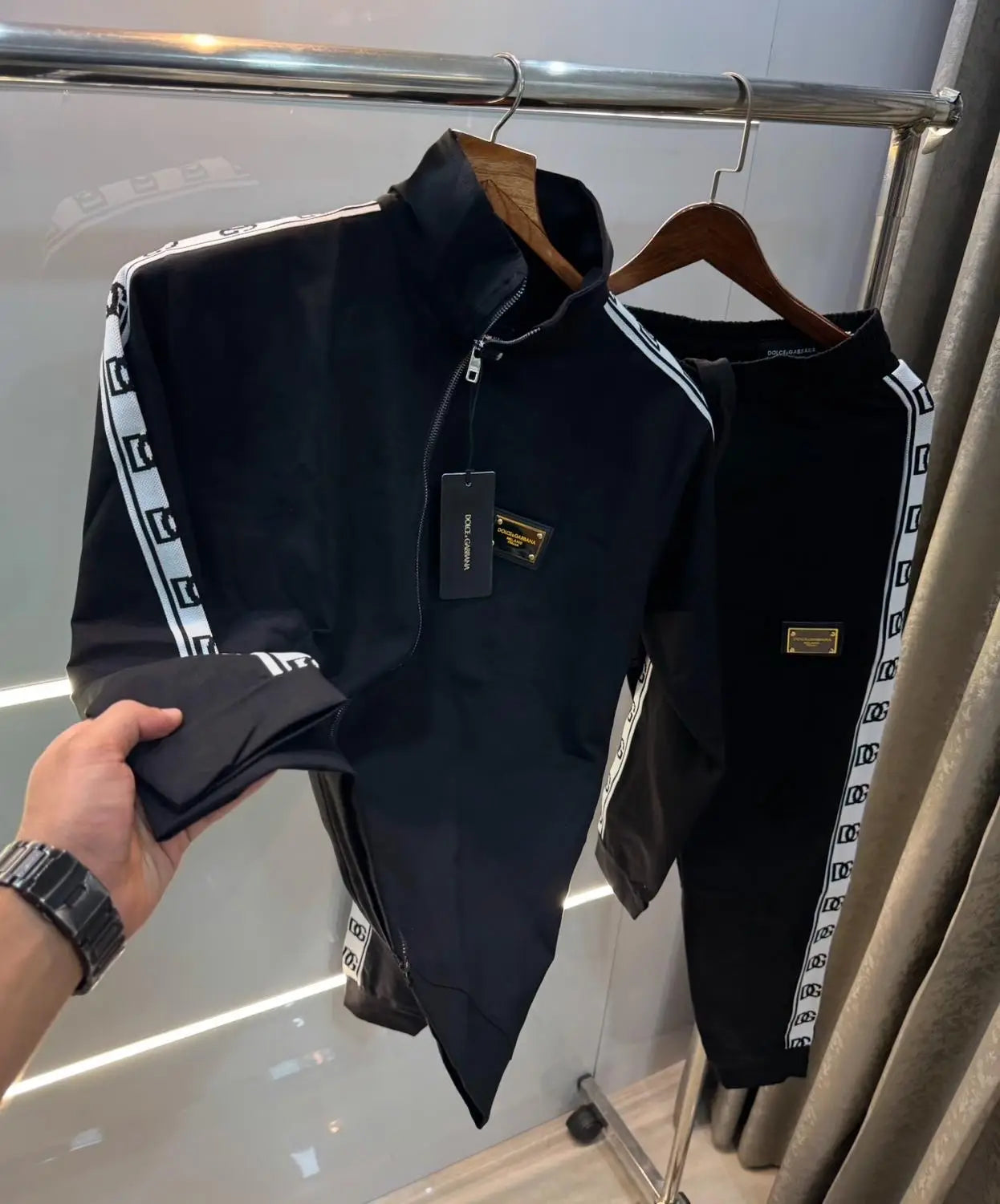 Dolce& Gabbana Black  Embroidery Logo Imported Tracksuit With Brand Carry Bag