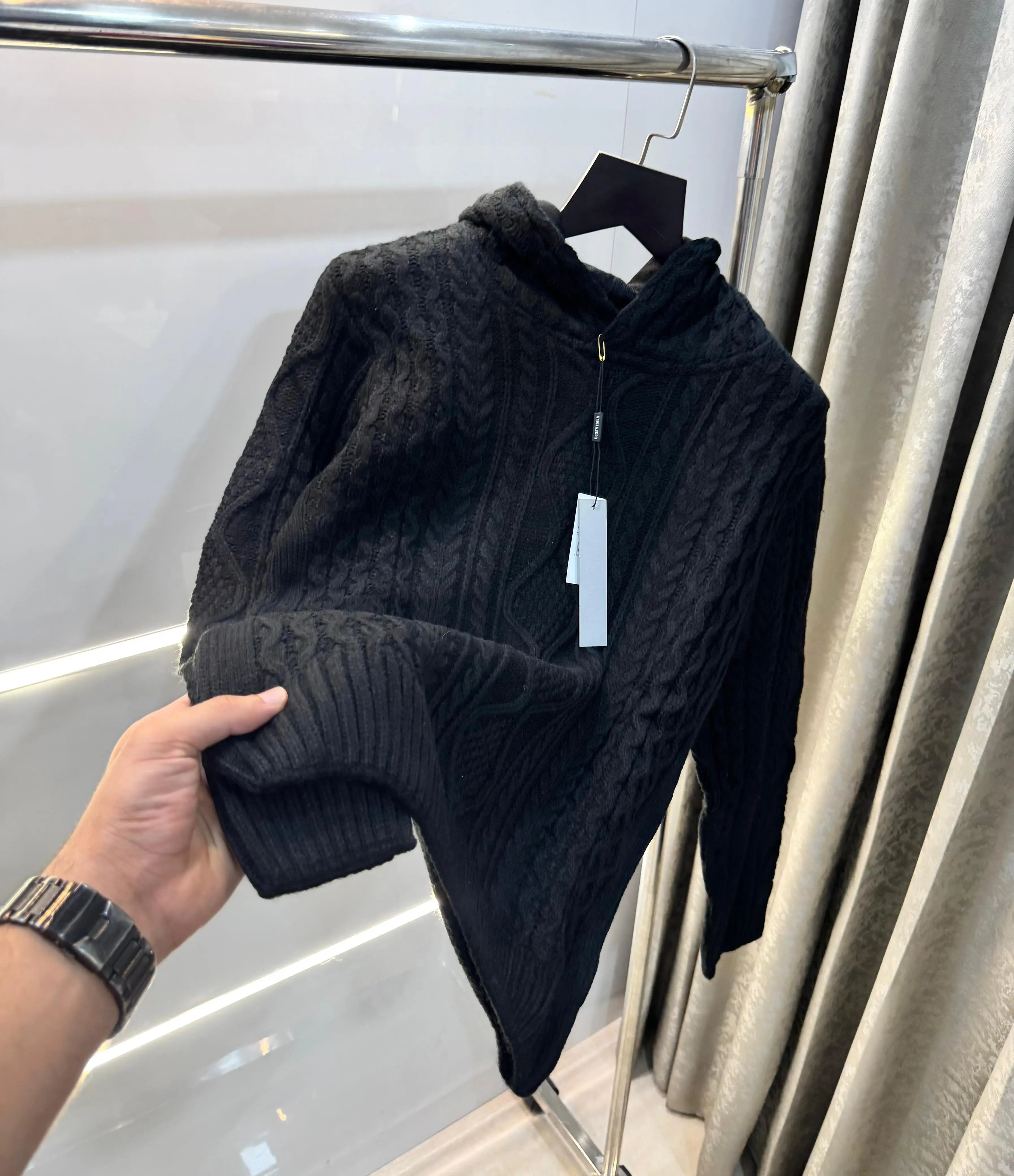 Essential Black Imported Knitted Hoodie