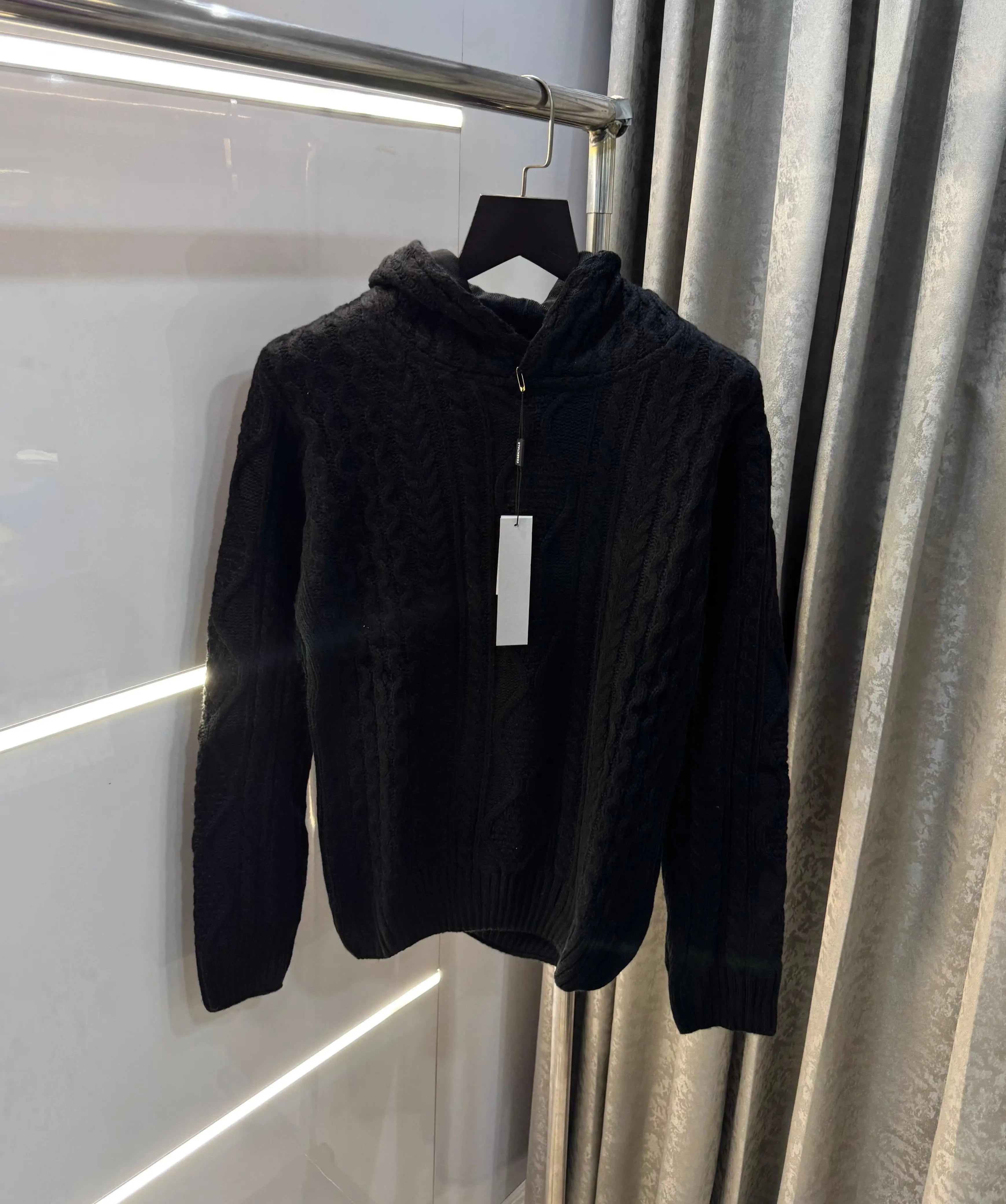 Essential Black Imported Knitted Hoodie