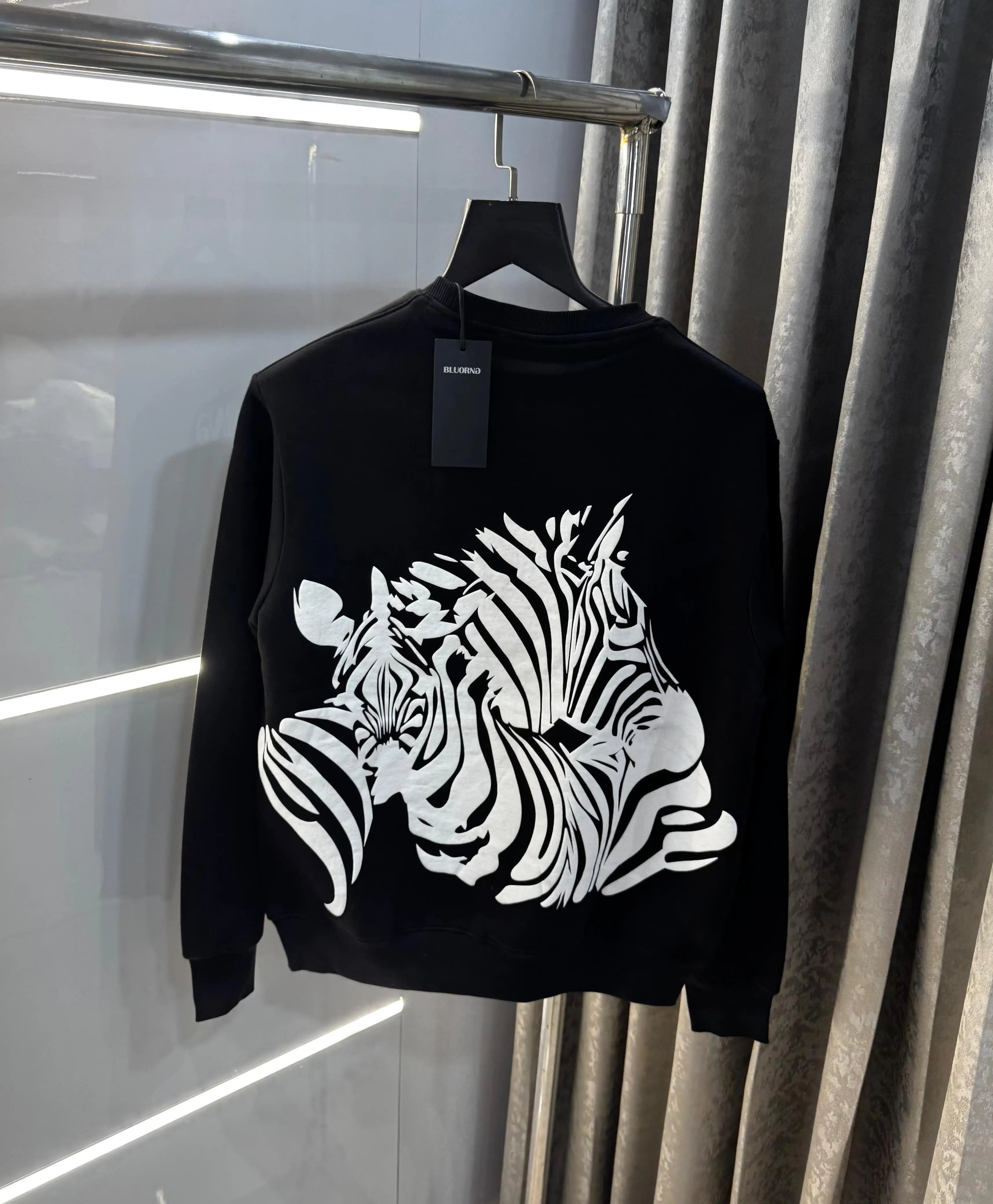 Bluorang Black EmBO$Sed Back Print Premium Sweatshirt