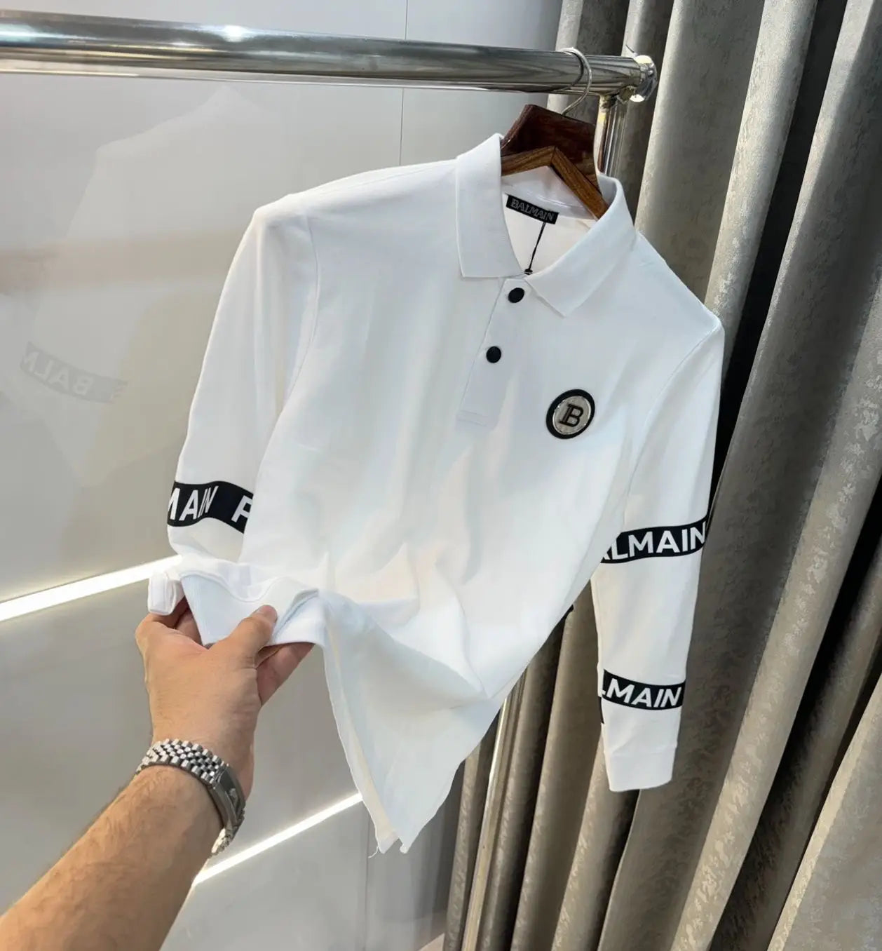 Balmai n Paris White Logo Work Imported Polo full sleeve T-Shirt