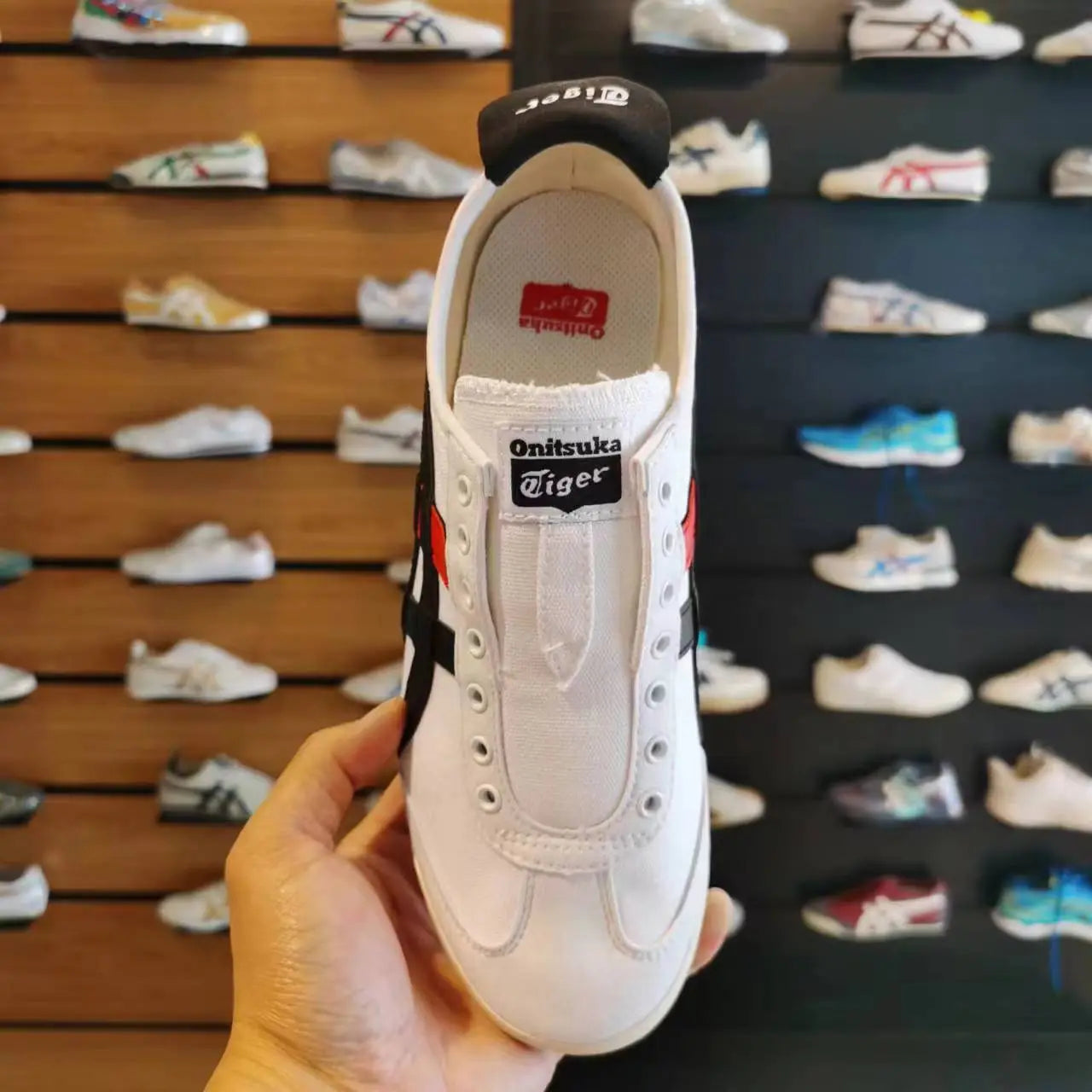 Onitsuka Tiger Mexico 66 slip on White Black Red Sneakers for Mens