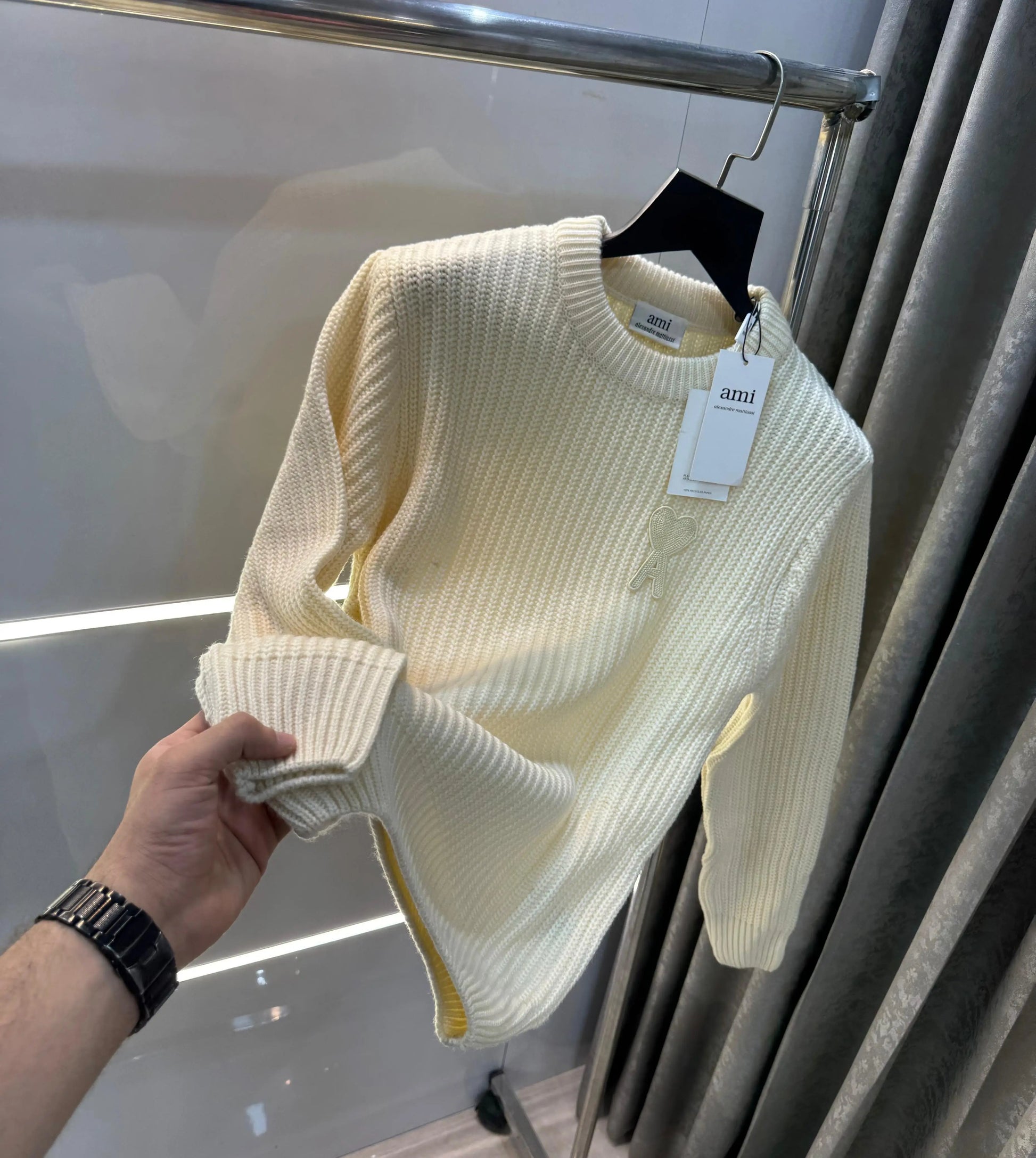 Ami Paris Cream Knitted Ultimate Imported Pull Over