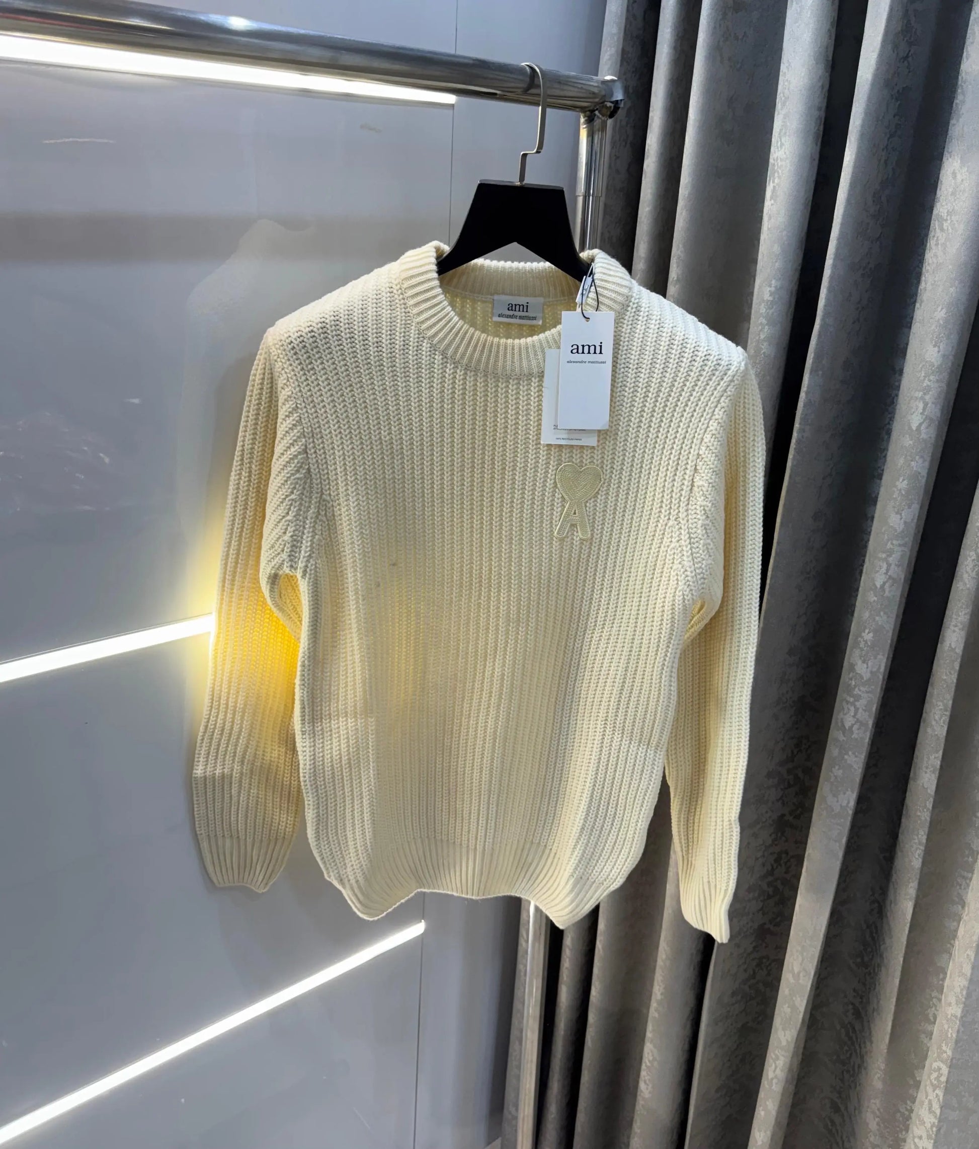 Ami Paris Cream Knitted Ultimate Imported Pull Over