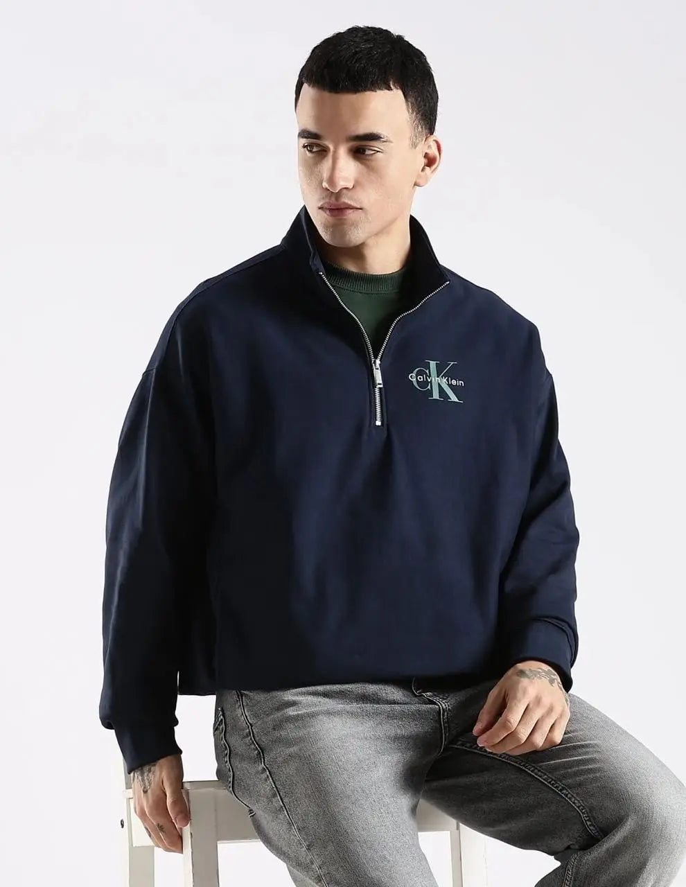 Calvin  Klein Navy Blue Zip Premium Sweatshirt