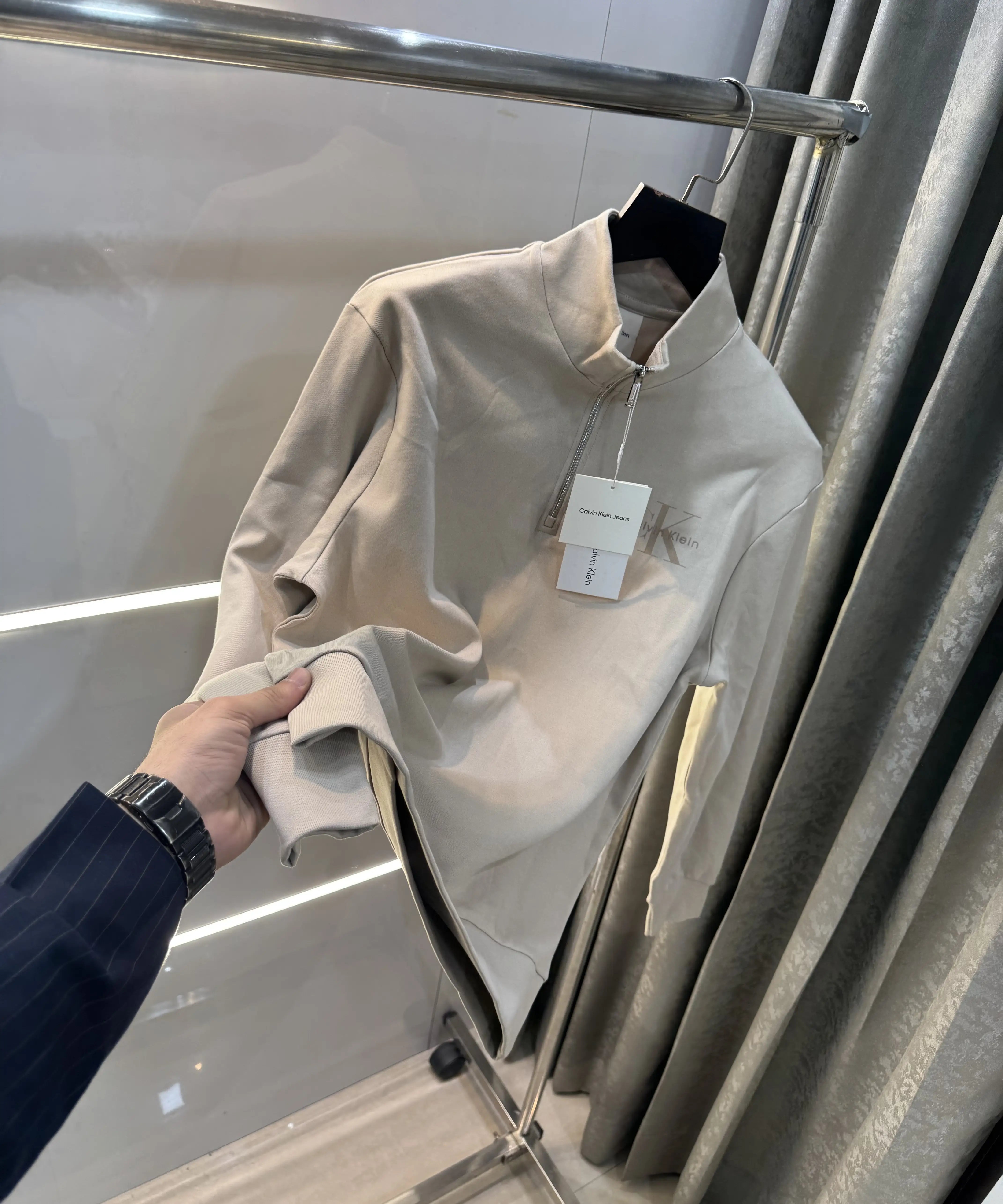Calvin  Klein Cream Zip Premium Sweatshirt