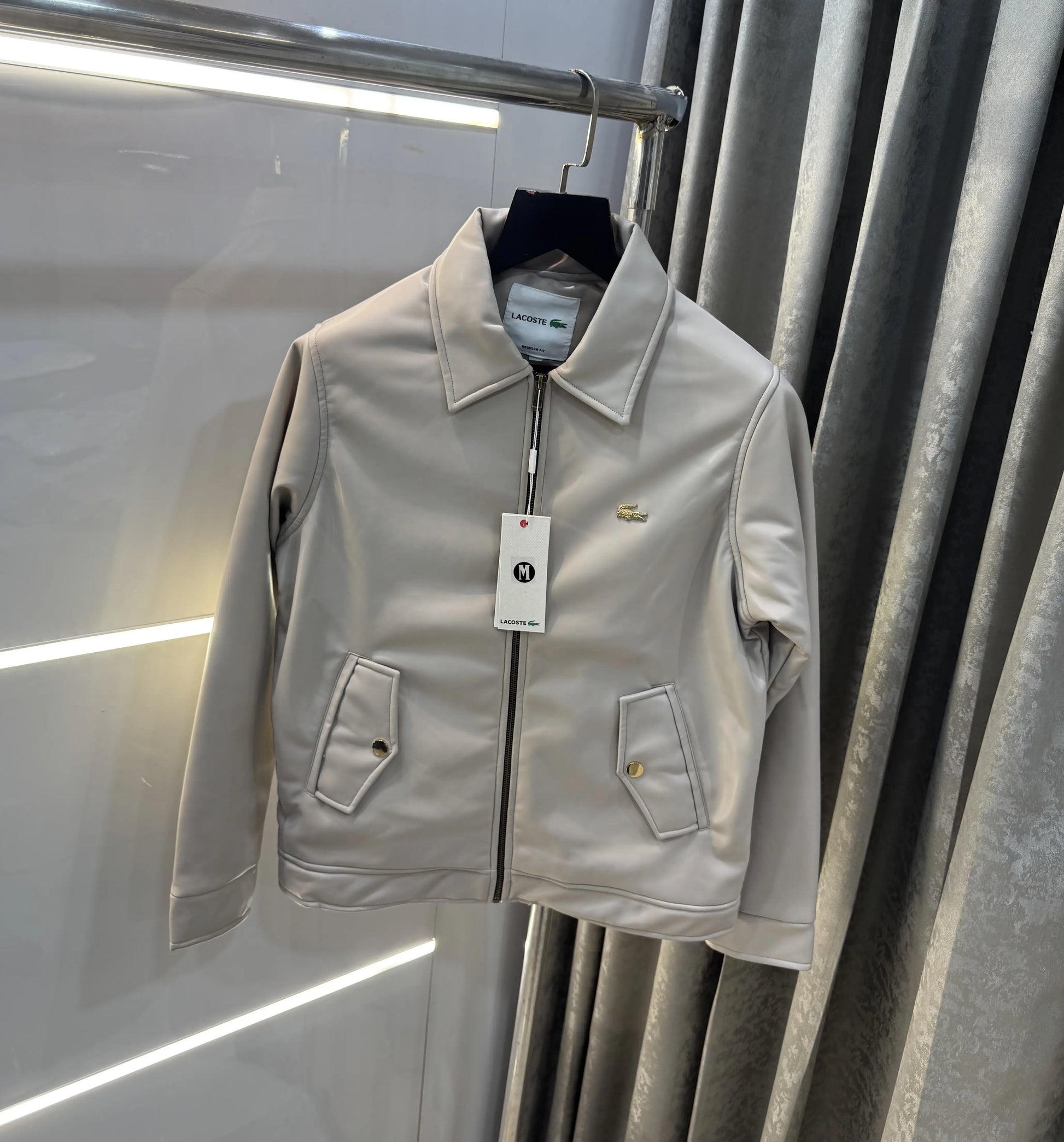 Lacost e Cream Back Work Imported Leather Jacket