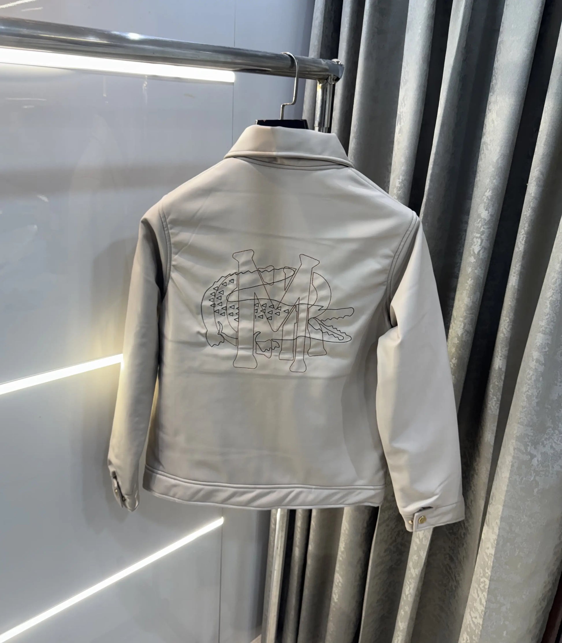Lacost e Cream Back Work Imported Leather Jacket