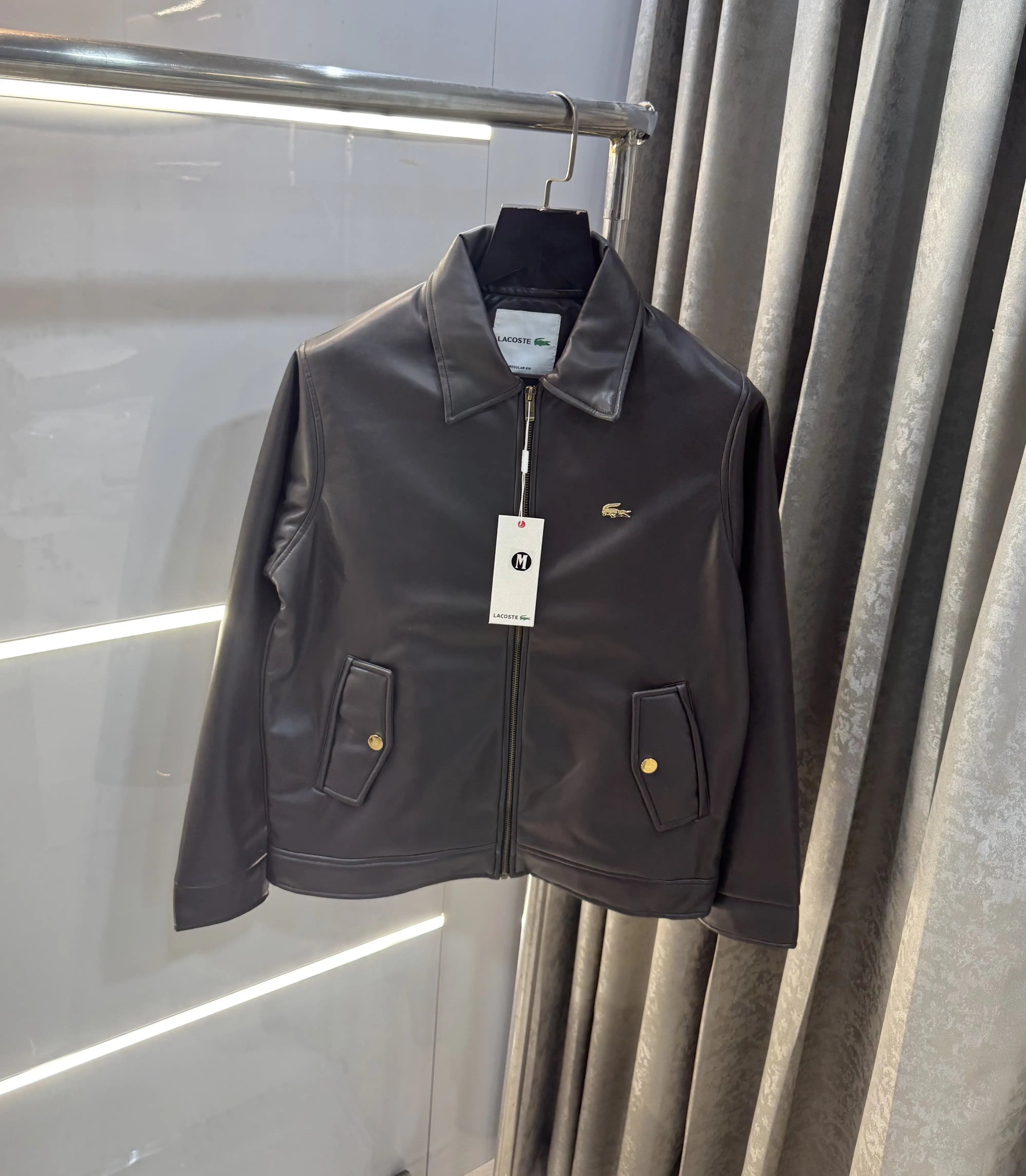 Lacost e Dark Brown Back Work Imported Leather Jacket
