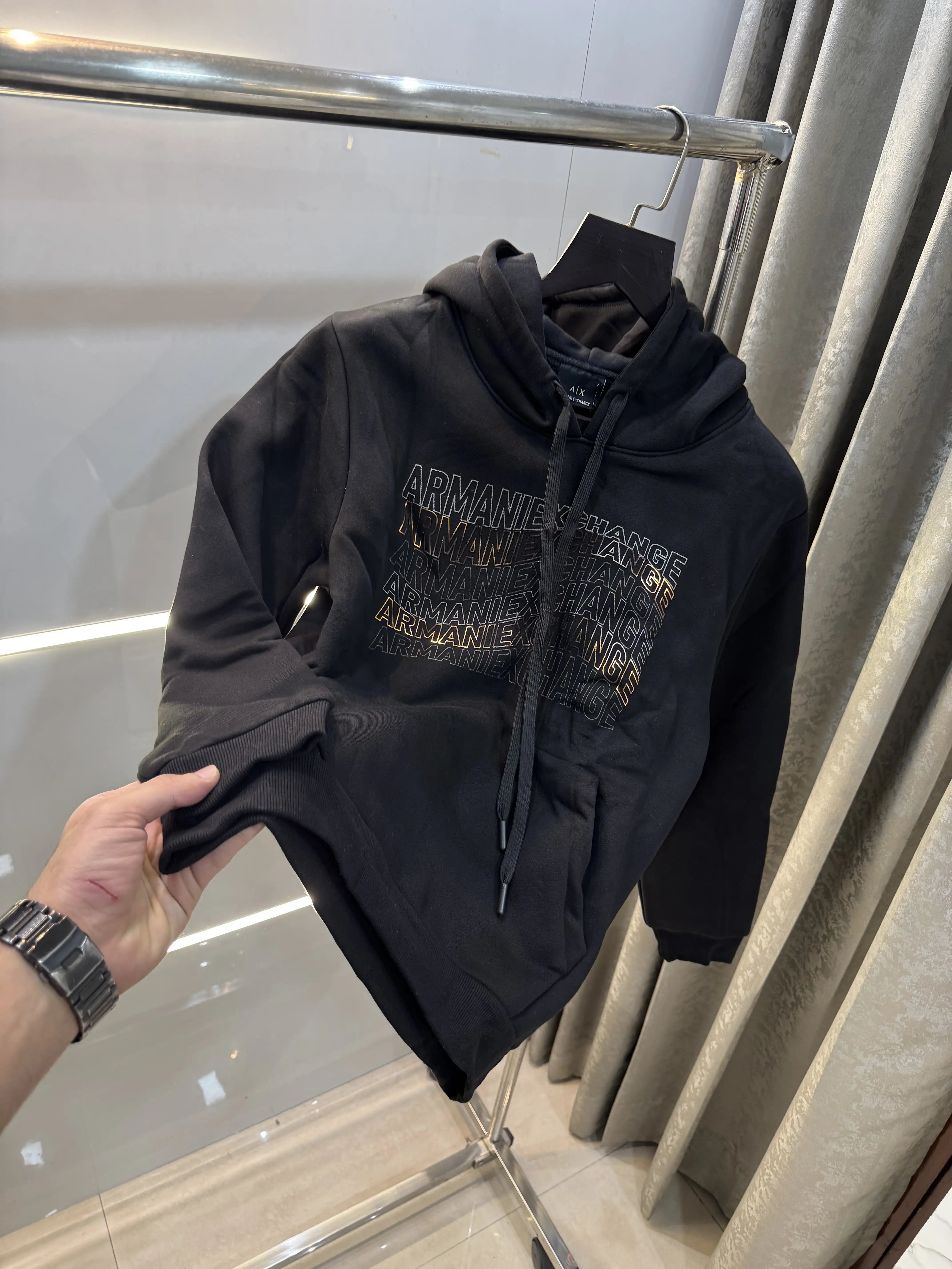 Arman i E....Xchange Black Logo Print Imported Hoodie