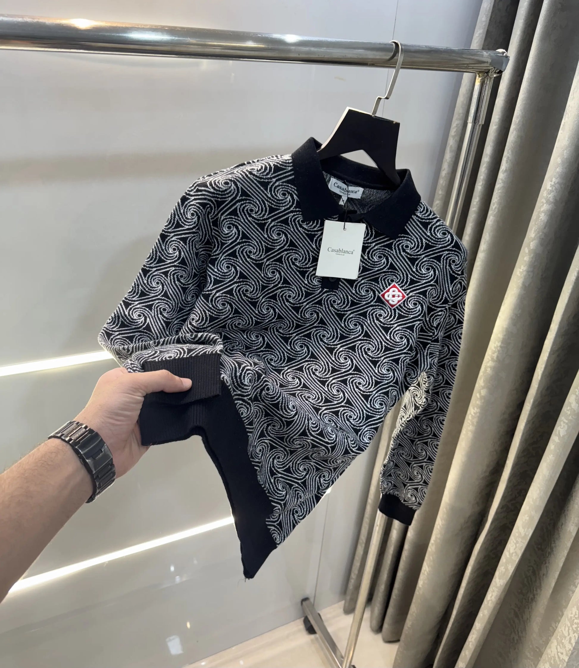 Casablanca Black Knitted Imported Polo T-Shirt