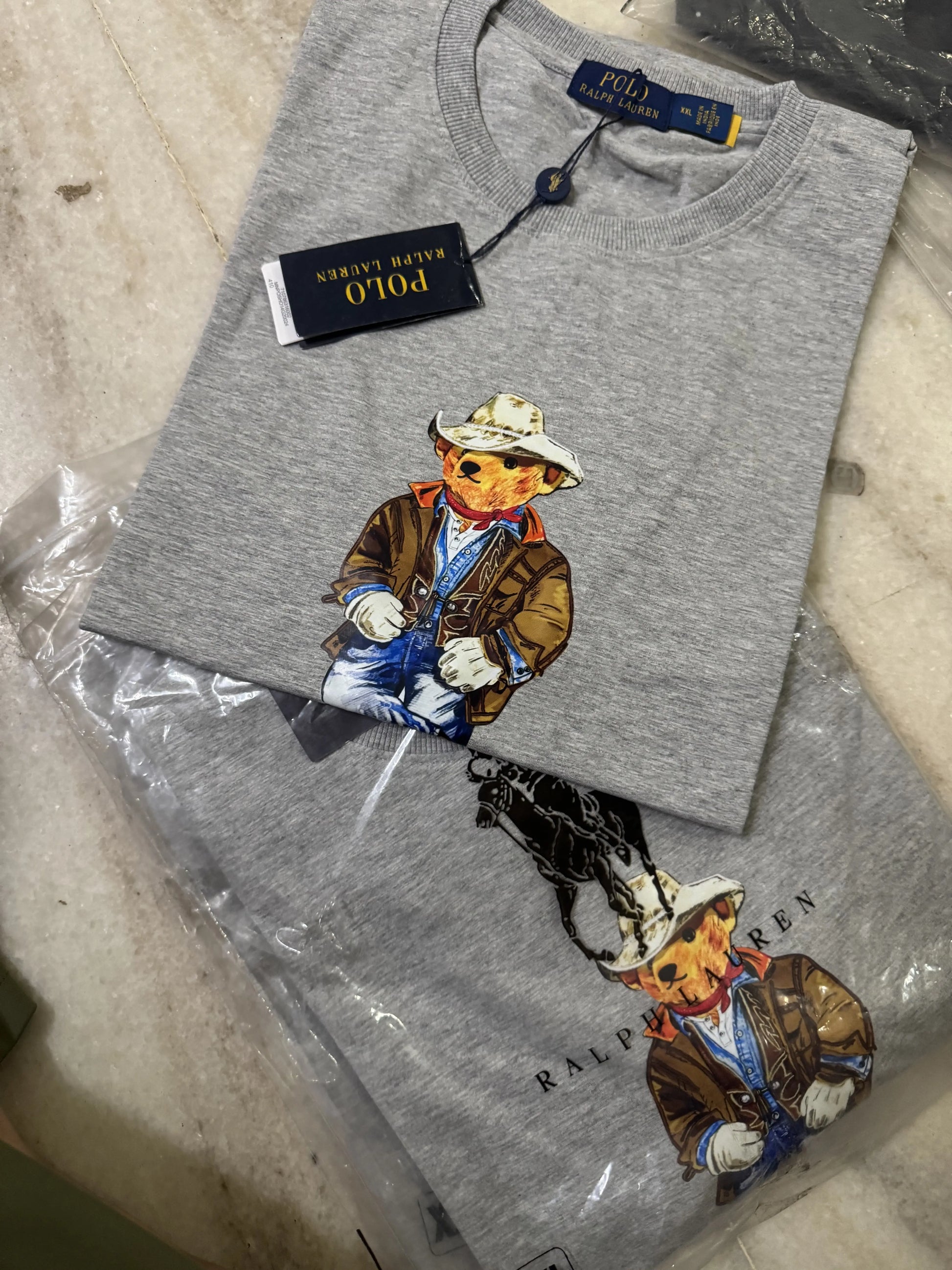 Ralp h lauren Grey New Teddy Logo Premium T-Shirt