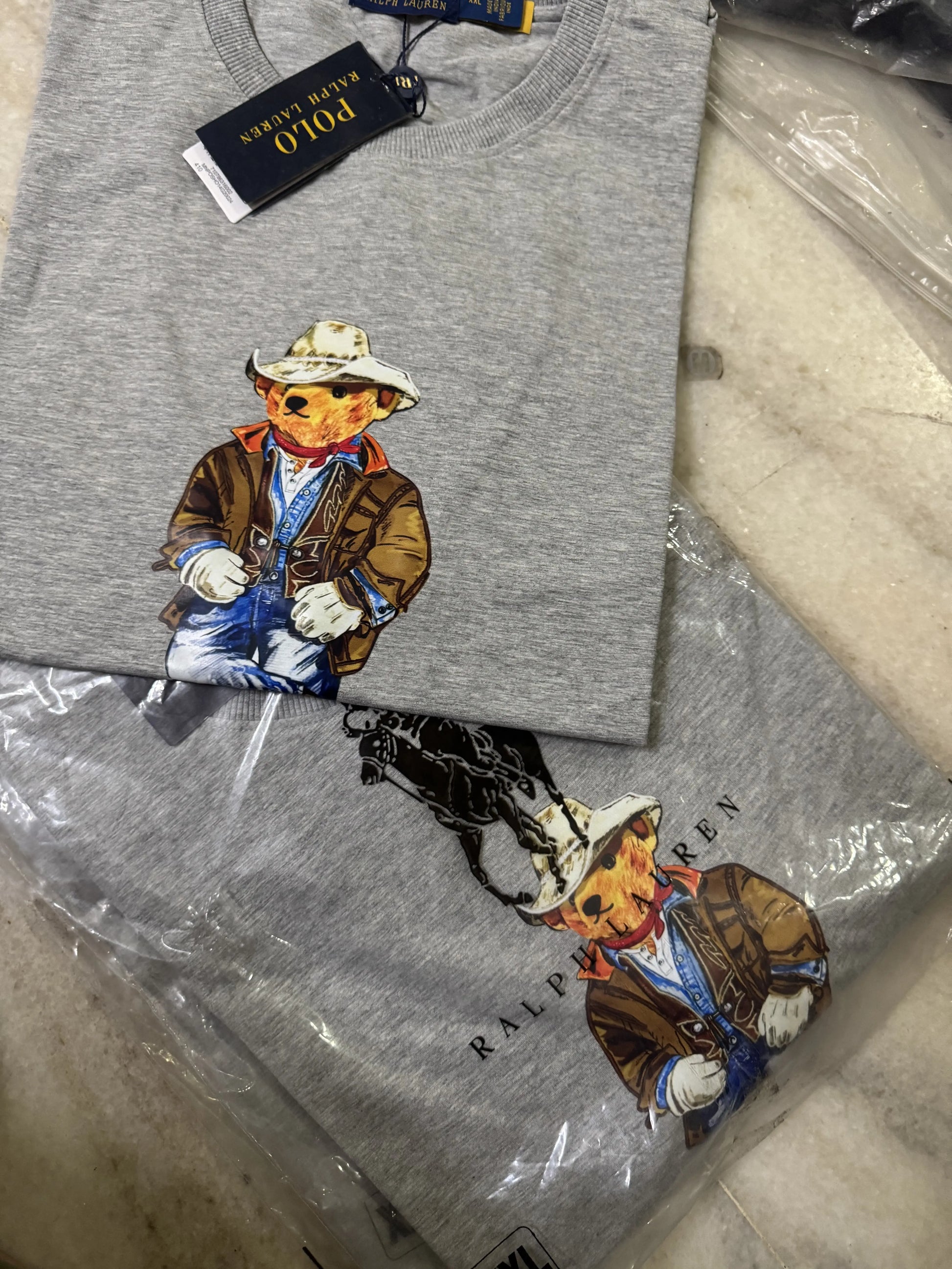 Ralp h lauren Grey New Teddy Logo Premium T-Shirt