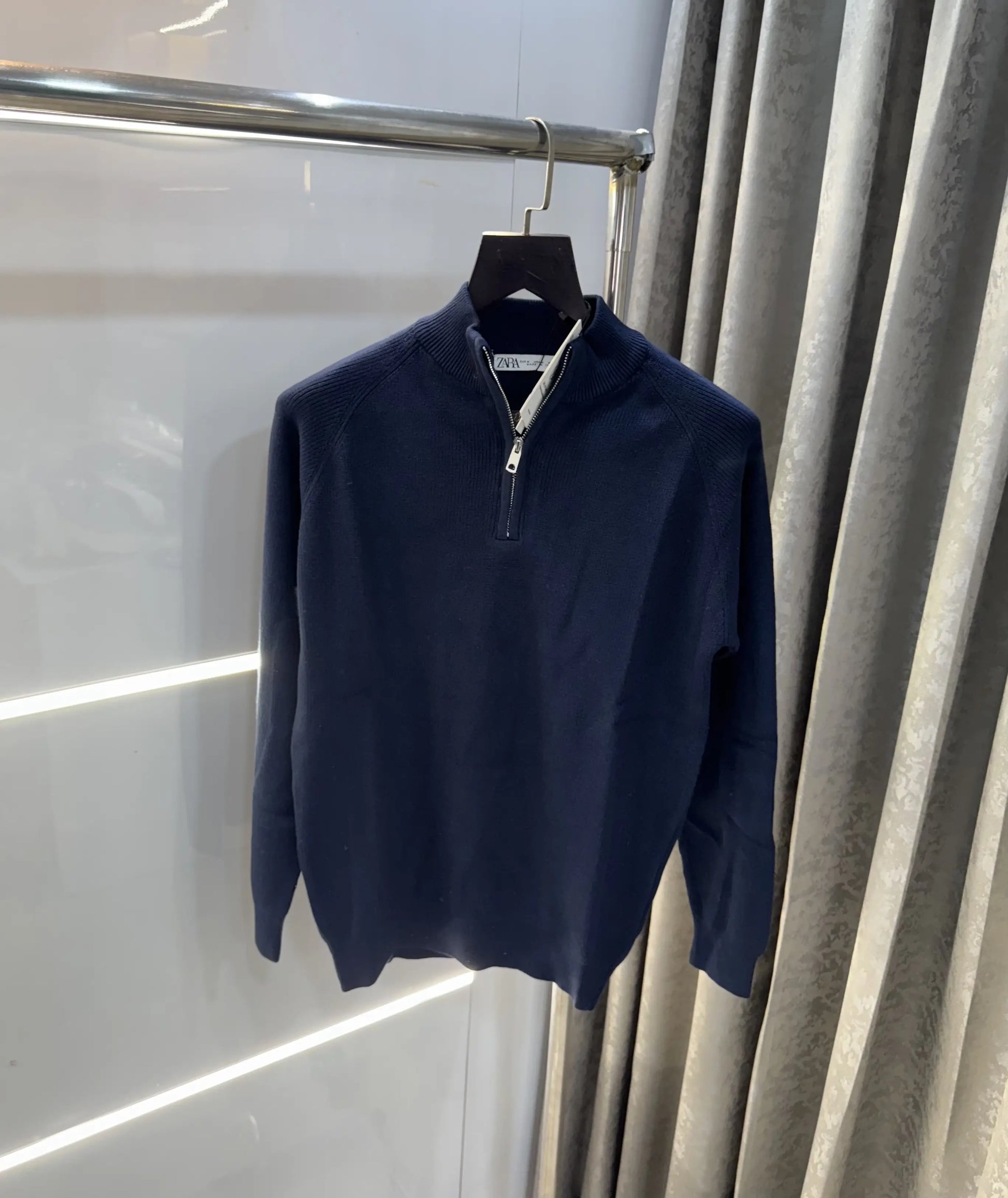 Zar a Navy Blue Zip Premium Knitted Pull Over