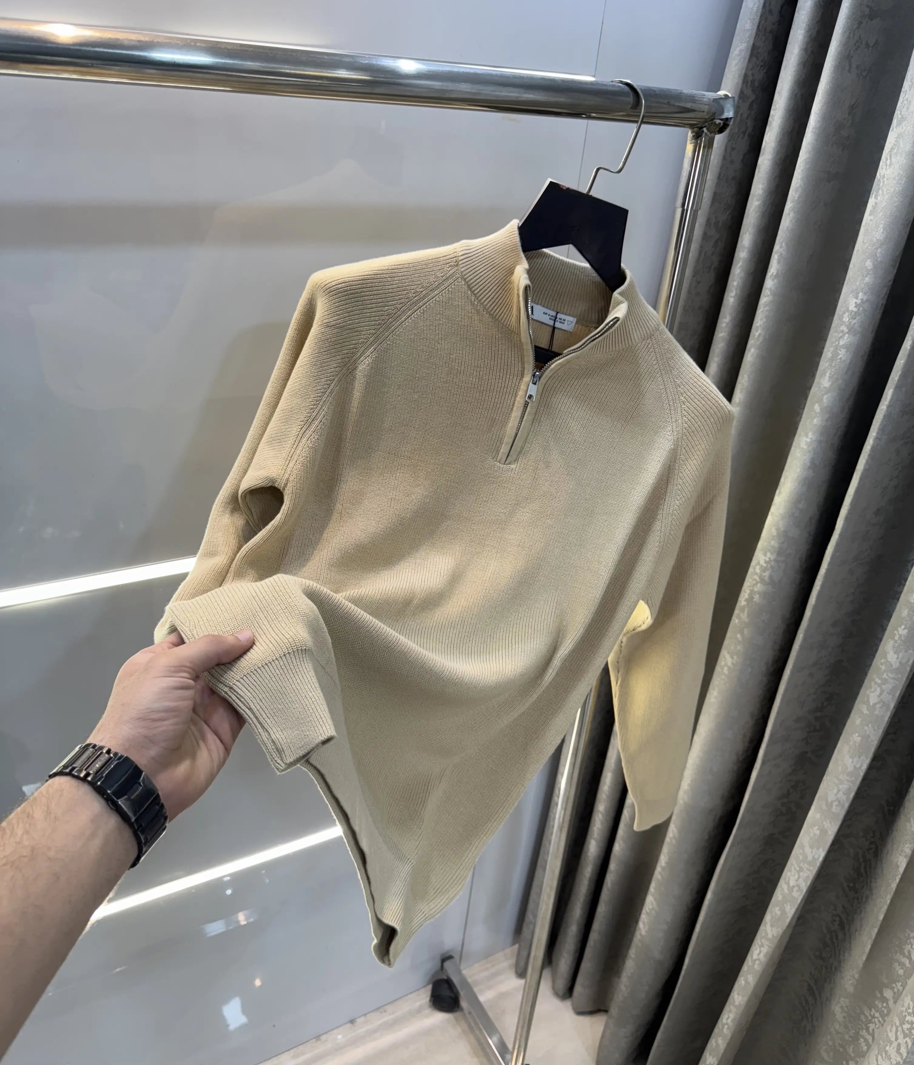 Zar a Beige Zip Premium Knitted Pull Over