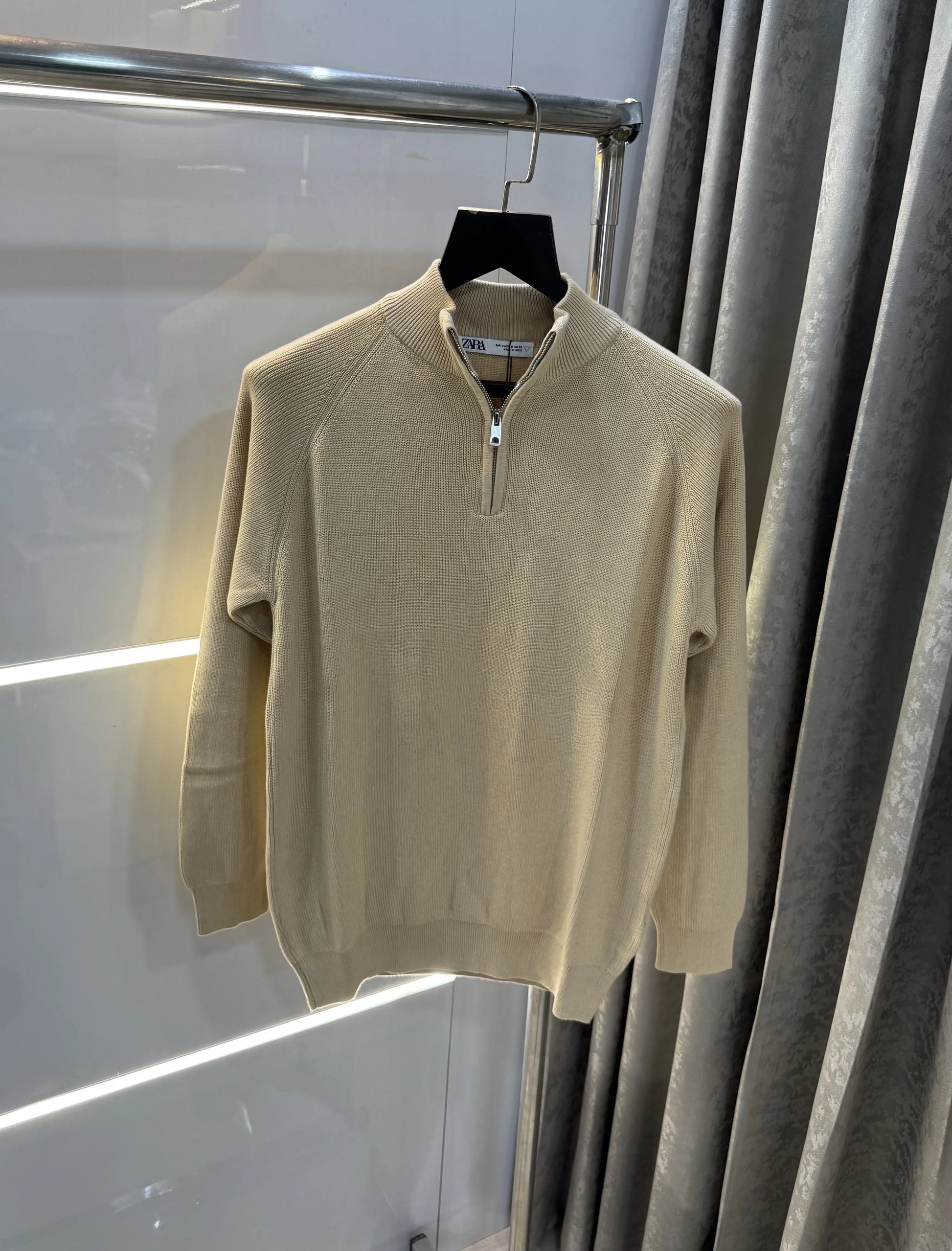 Zar a Beige Zip Premium Knitted Pull Over