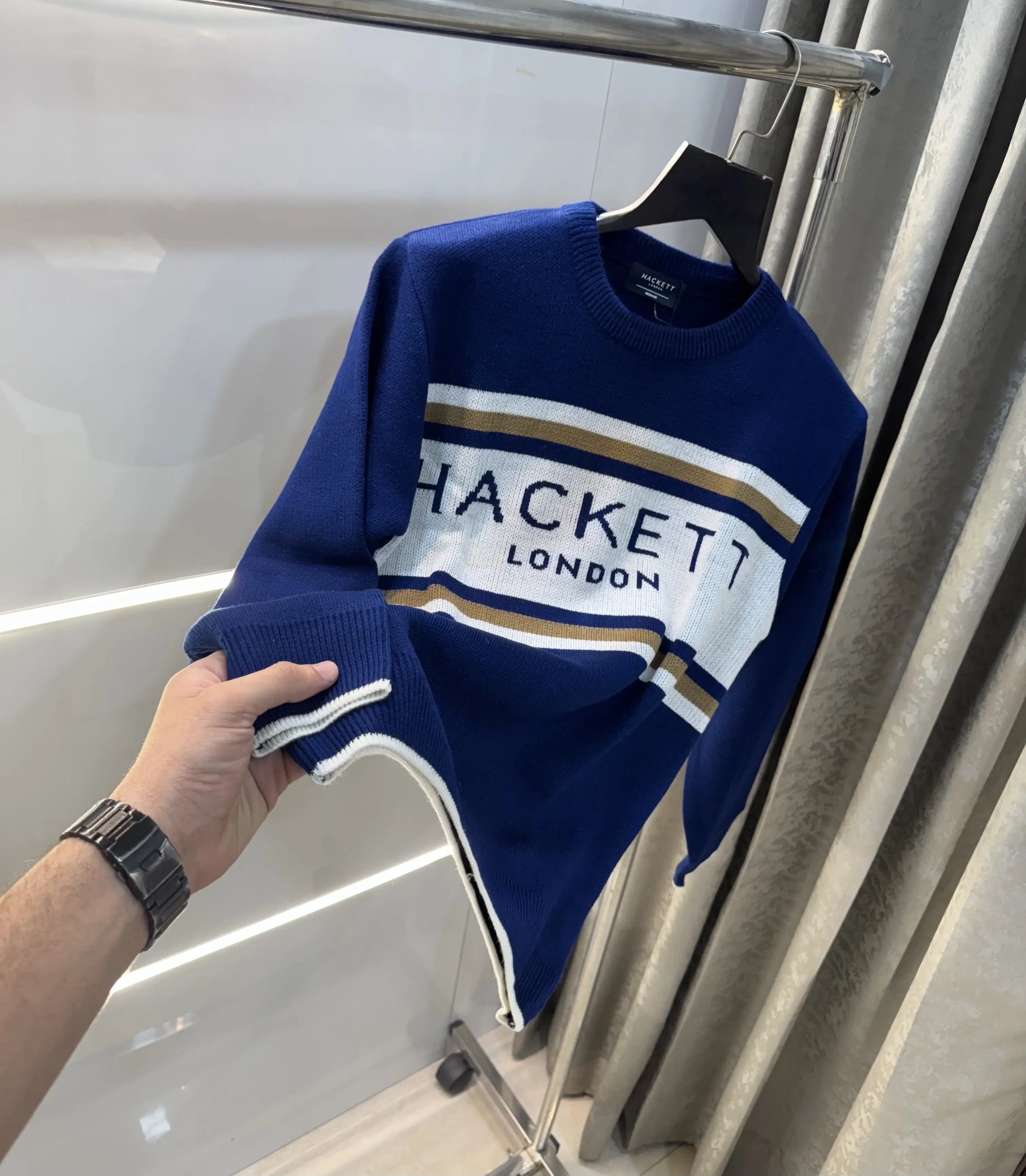 Hacket London Blue Imported Knitted Pull Over