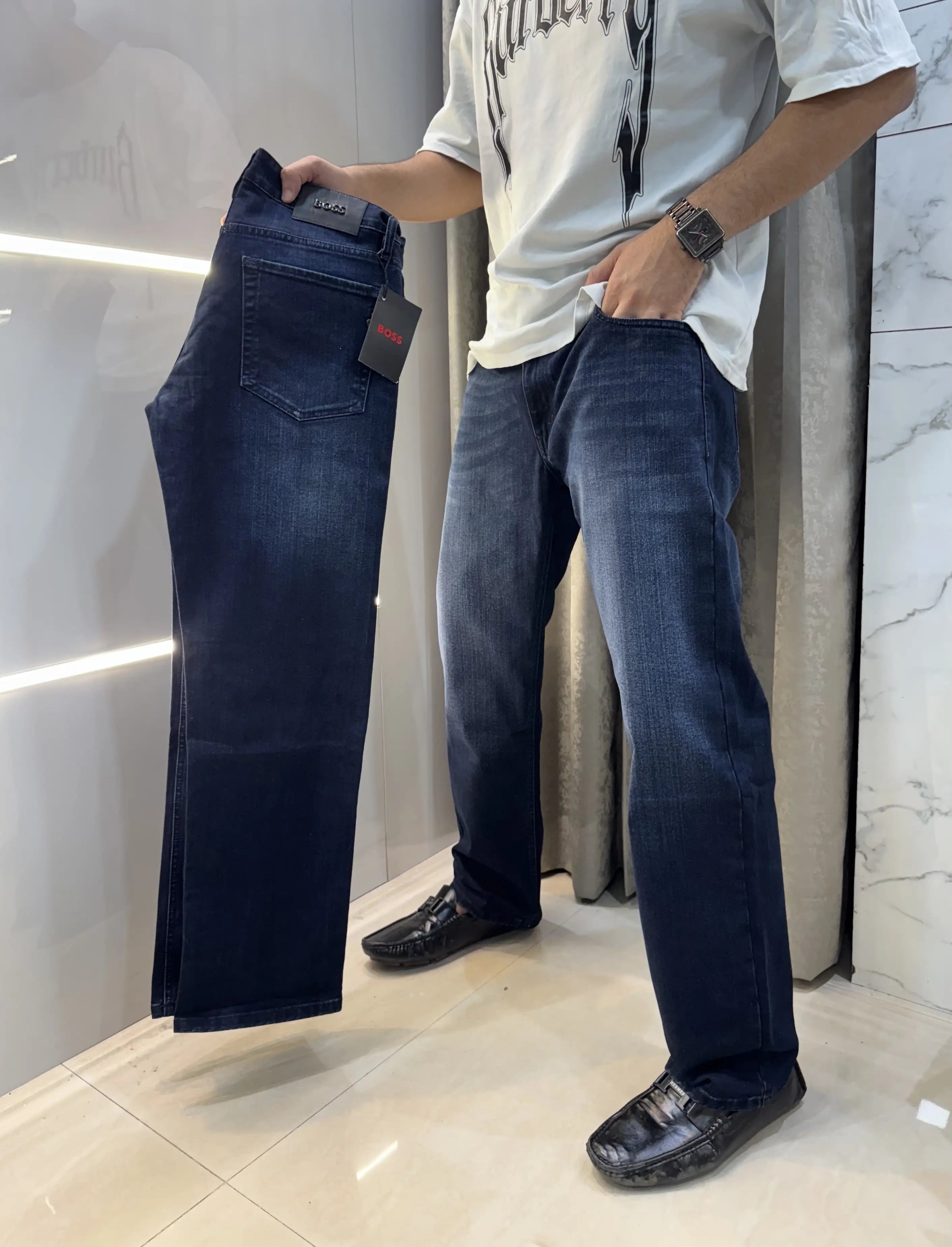 Hugo  BOs$ Blue Premium Straight Fit Denim