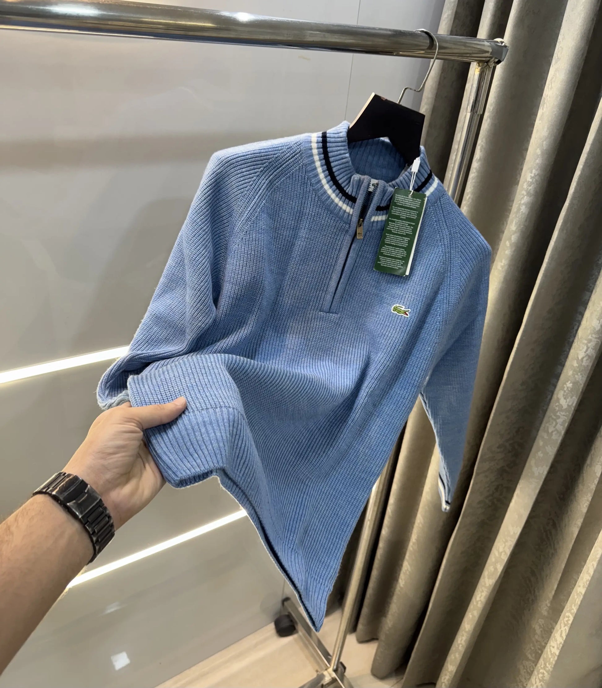 Lacost e Sky Blue Zip Imported Pull Over