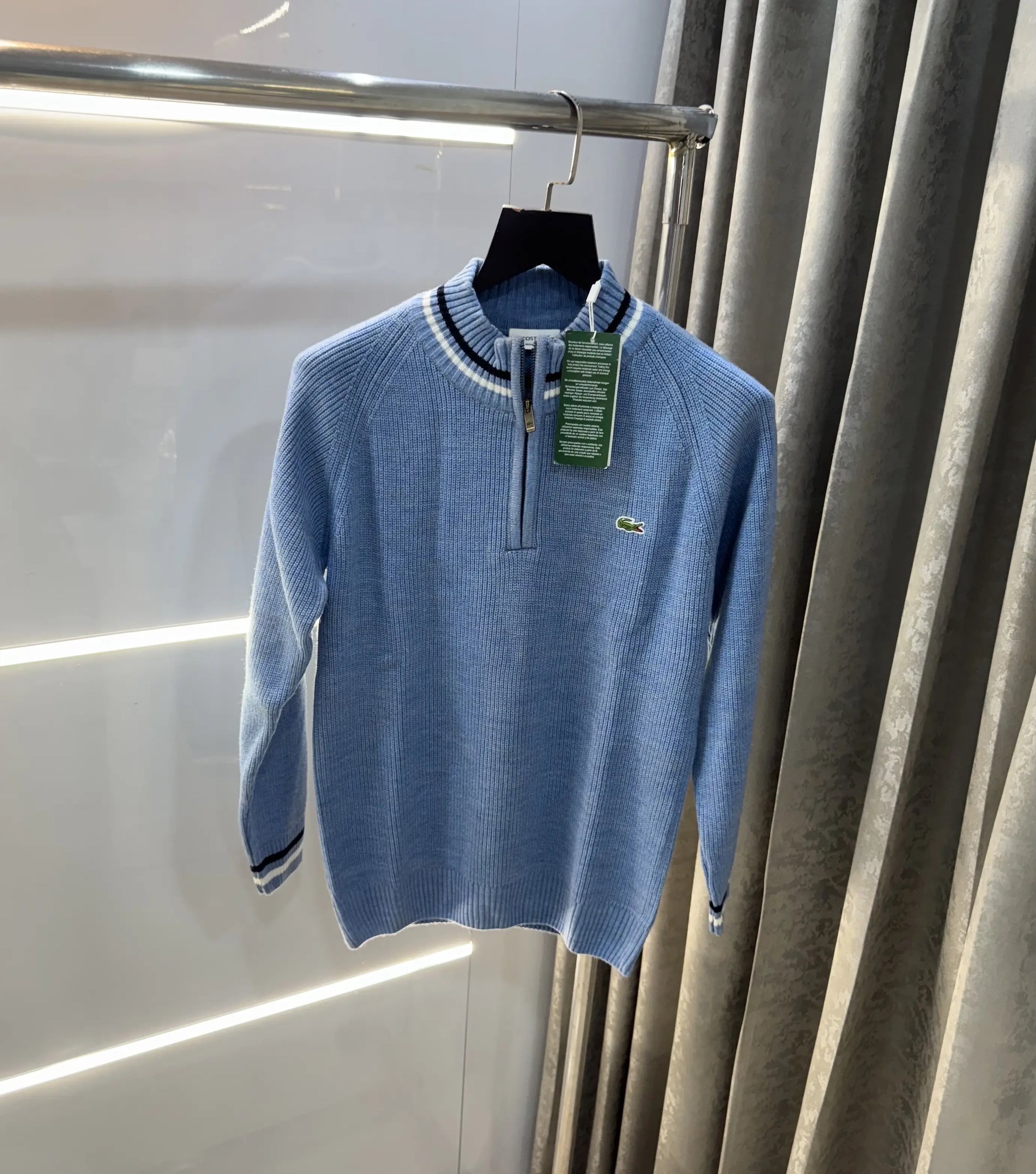 Lacost e Sky Blue Zip Imported Pull Over
