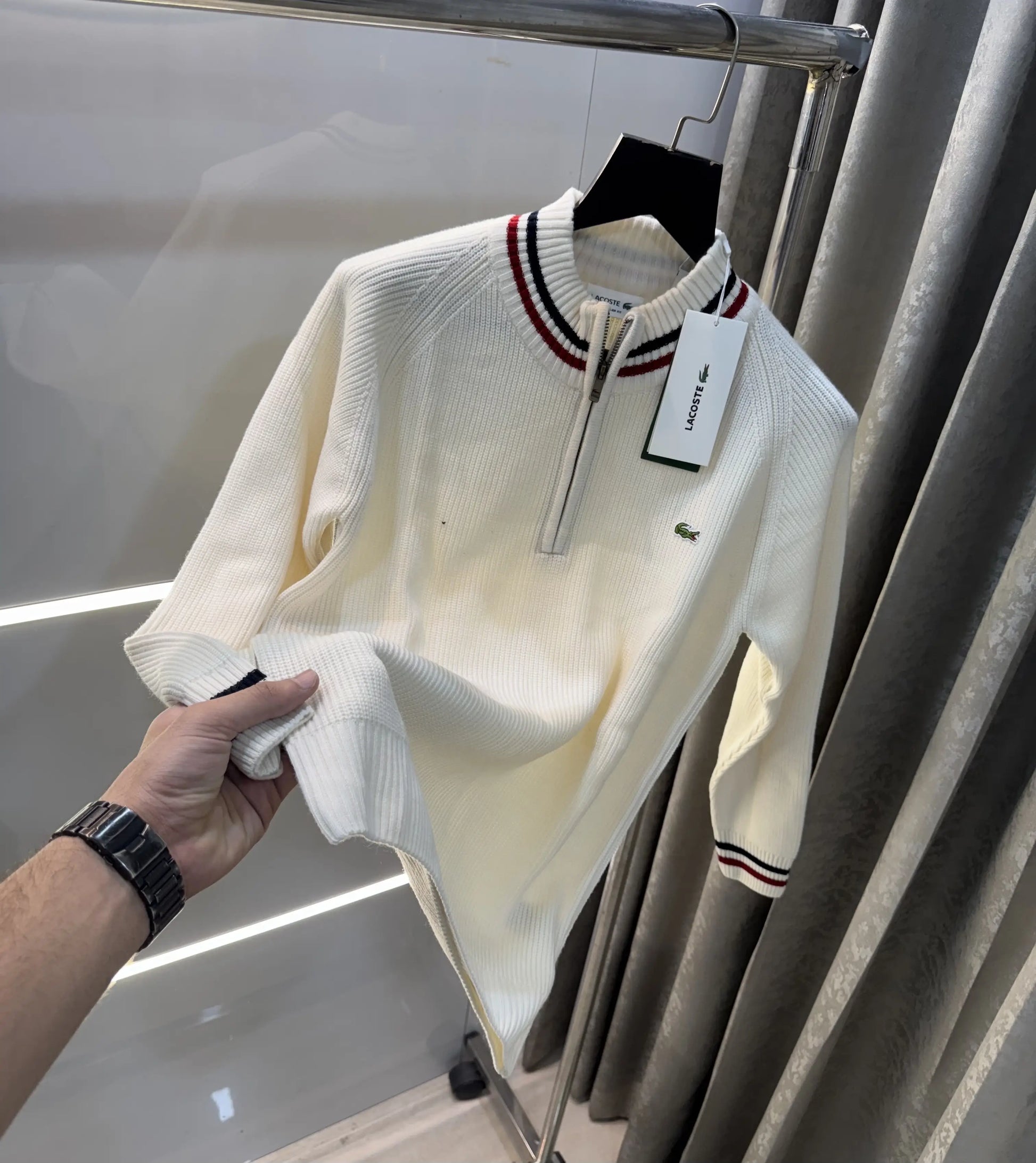 Lacost e Cream Zip Imported Pull Over