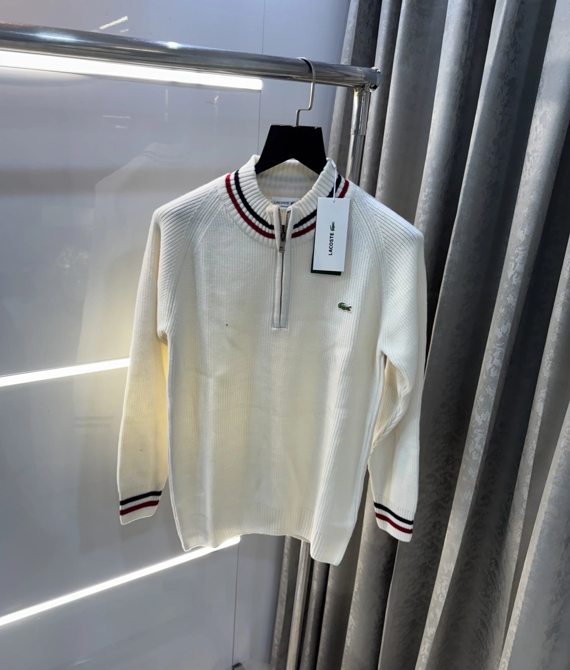 Lacost e Cream Zip Imported Pull Over