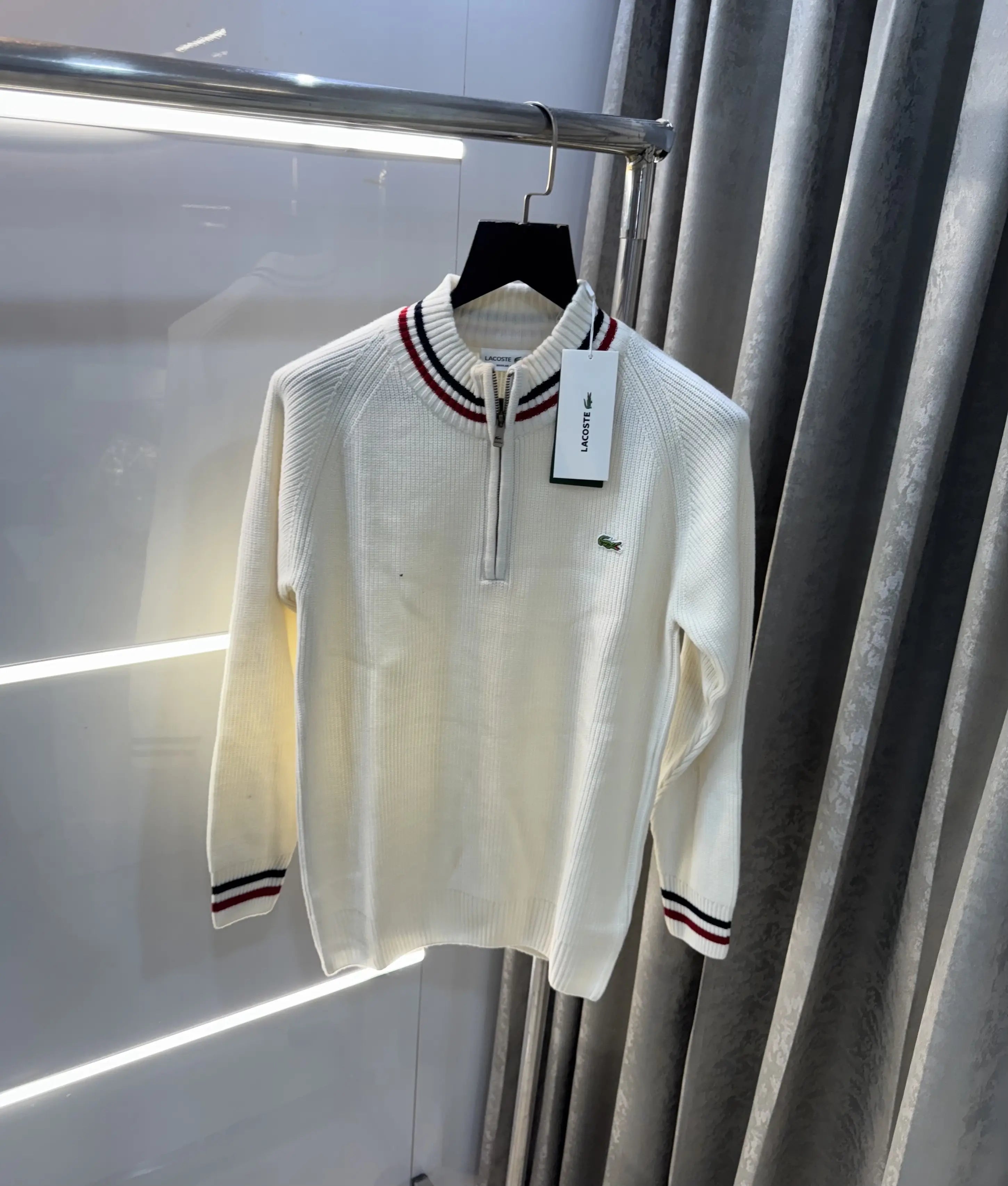 Lacost e Cream Zip Imported Pull Over