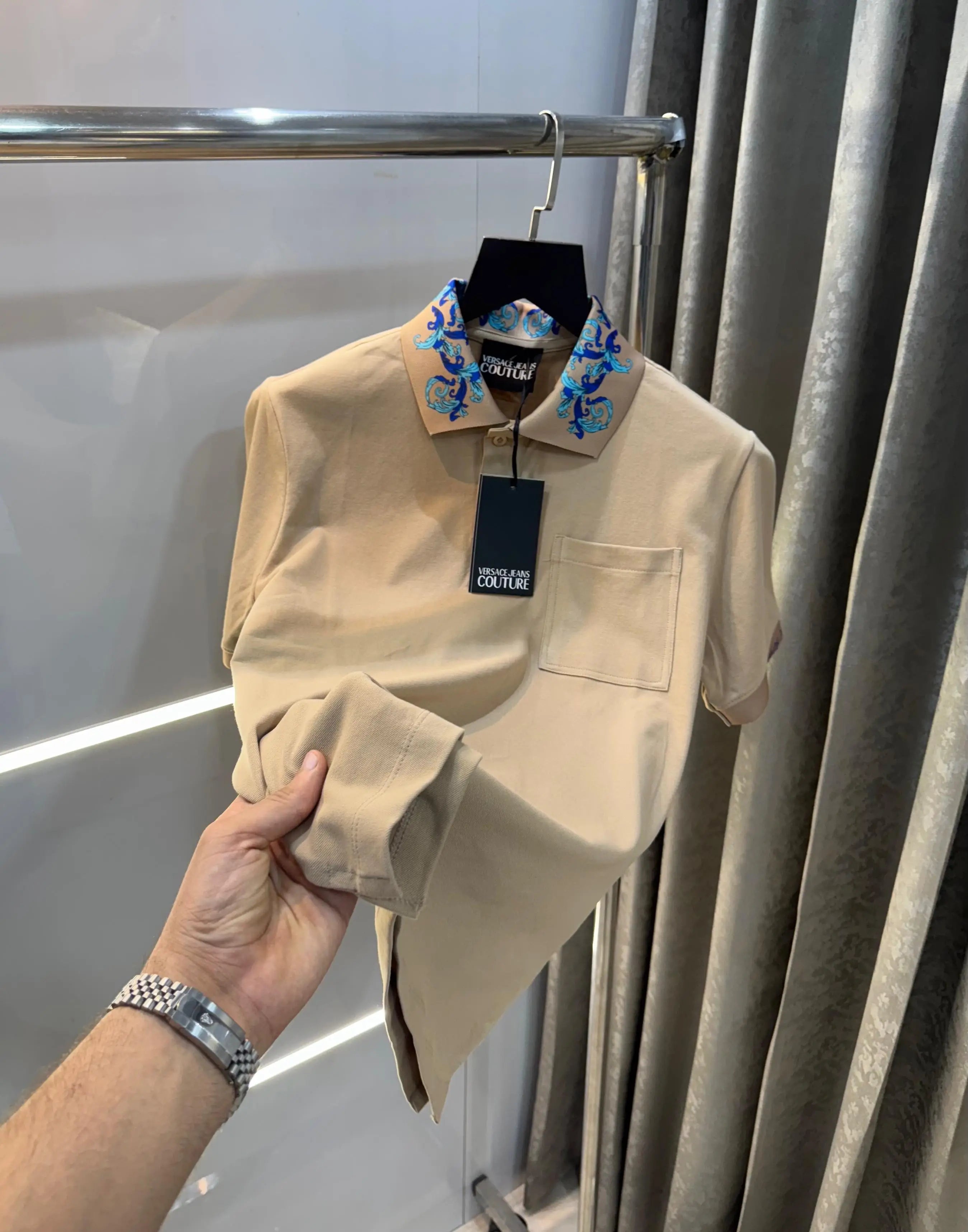 Versac e Couture Baige  Collar Logo Imported Polo T-Shirt