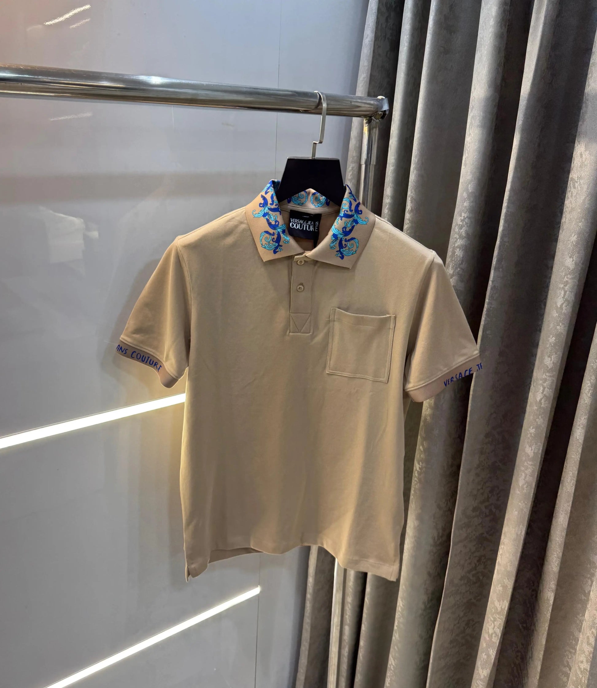 Versac e Couture Baige  Collar Logo Imported Polo T-Shirt