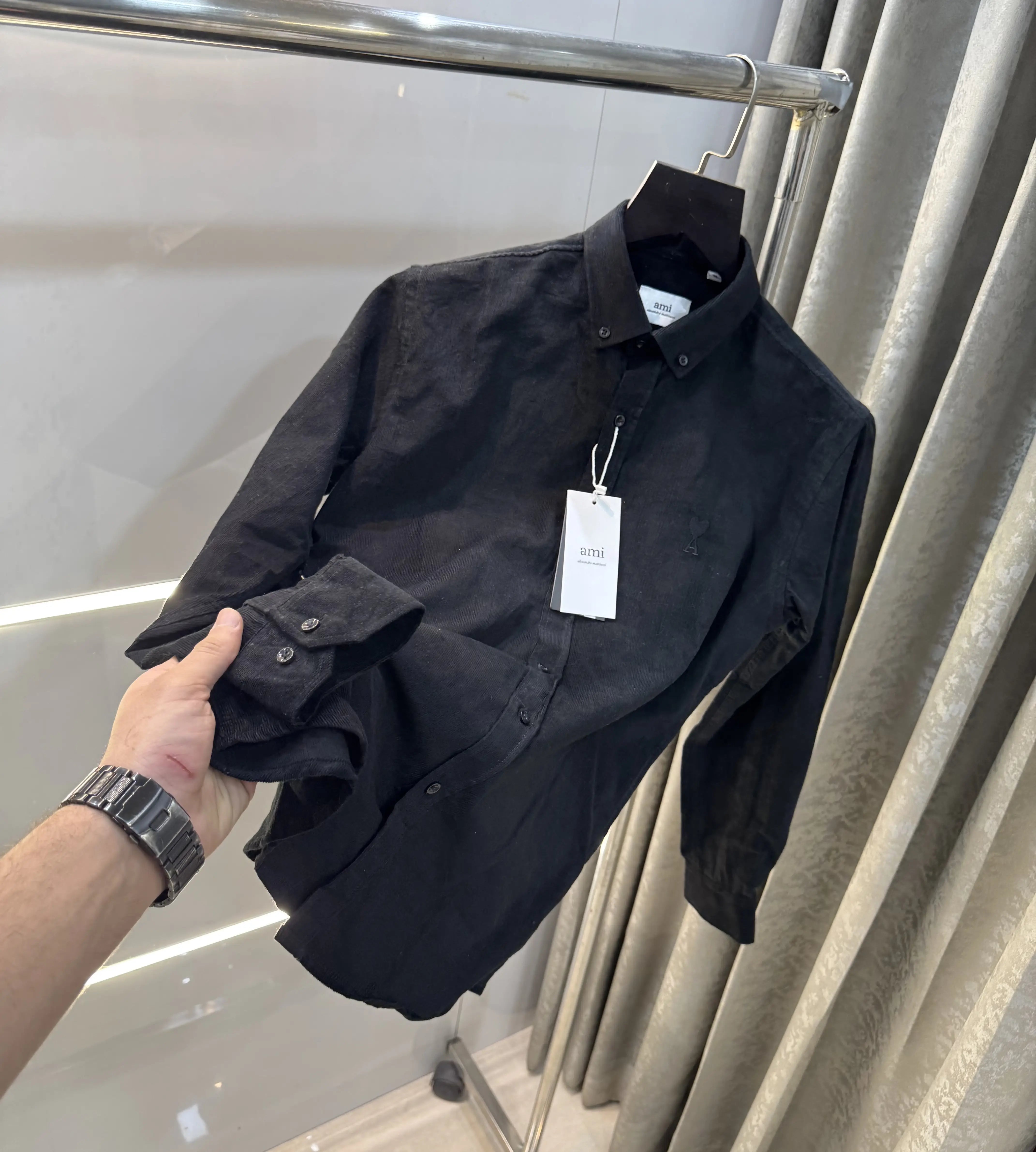 Ami Paris Black Embroidry Logo Premium Shirt