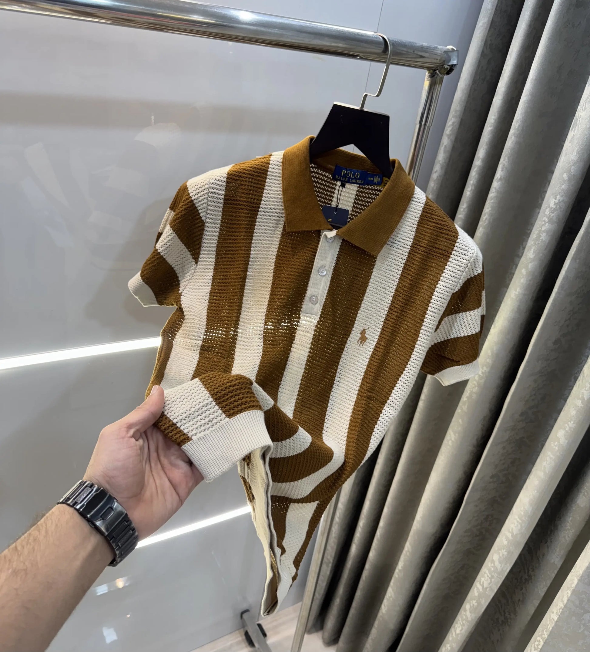 Ralph  Lauren Brown Premium Knitted Polo T-Shirt