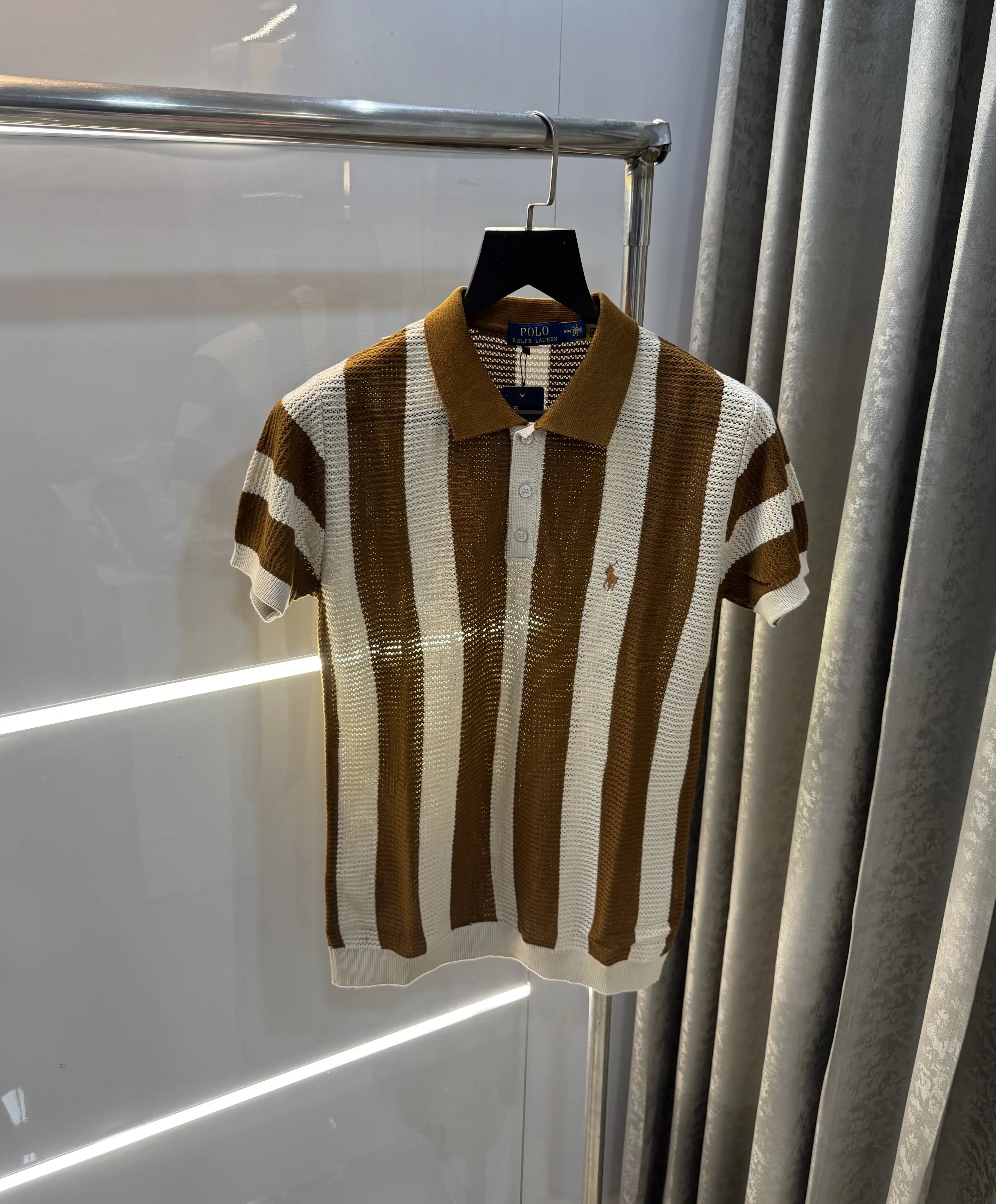 Ralph  Lauren Brown Premium Knitted Polo T-Shirt