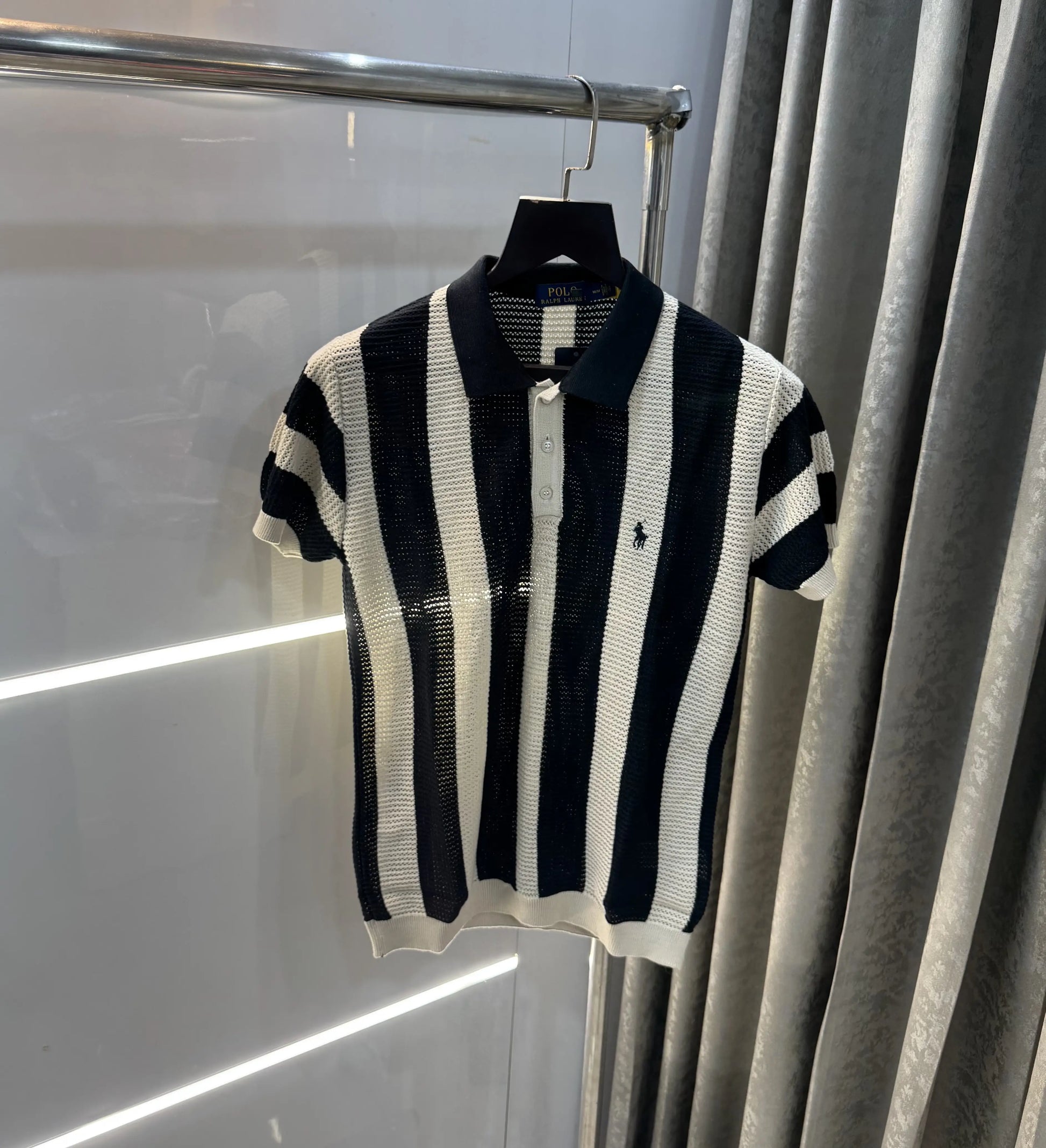 Ralph  Lauren Black Premium Knitted Polo T-Shirt