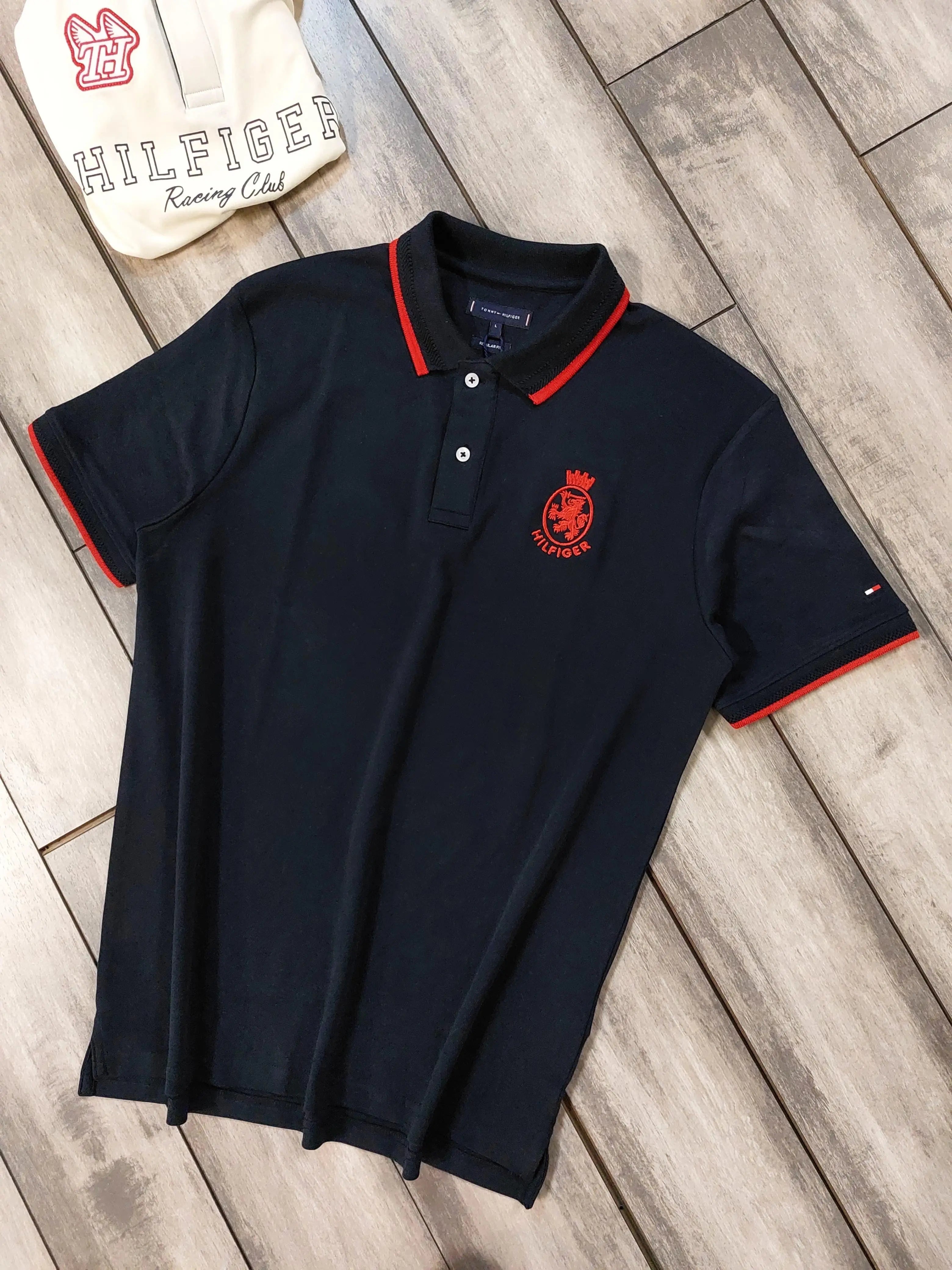 Tomm y  Hilfige r Navy Blue Logo Work Premium Polo T-Shirt