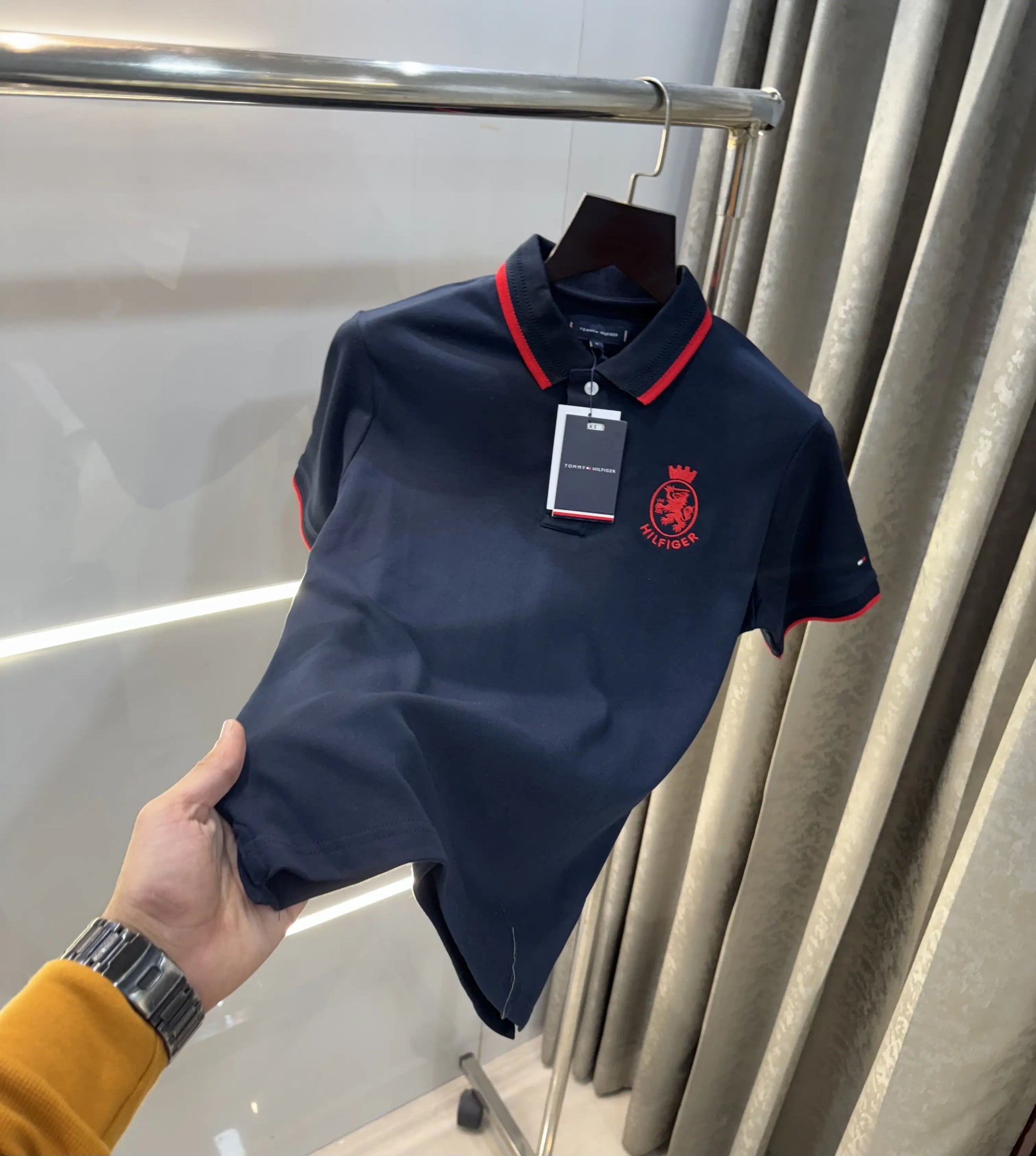 Tomm y  Hilfige r Navy Blue Logo Work Premium Polo T-Shirt