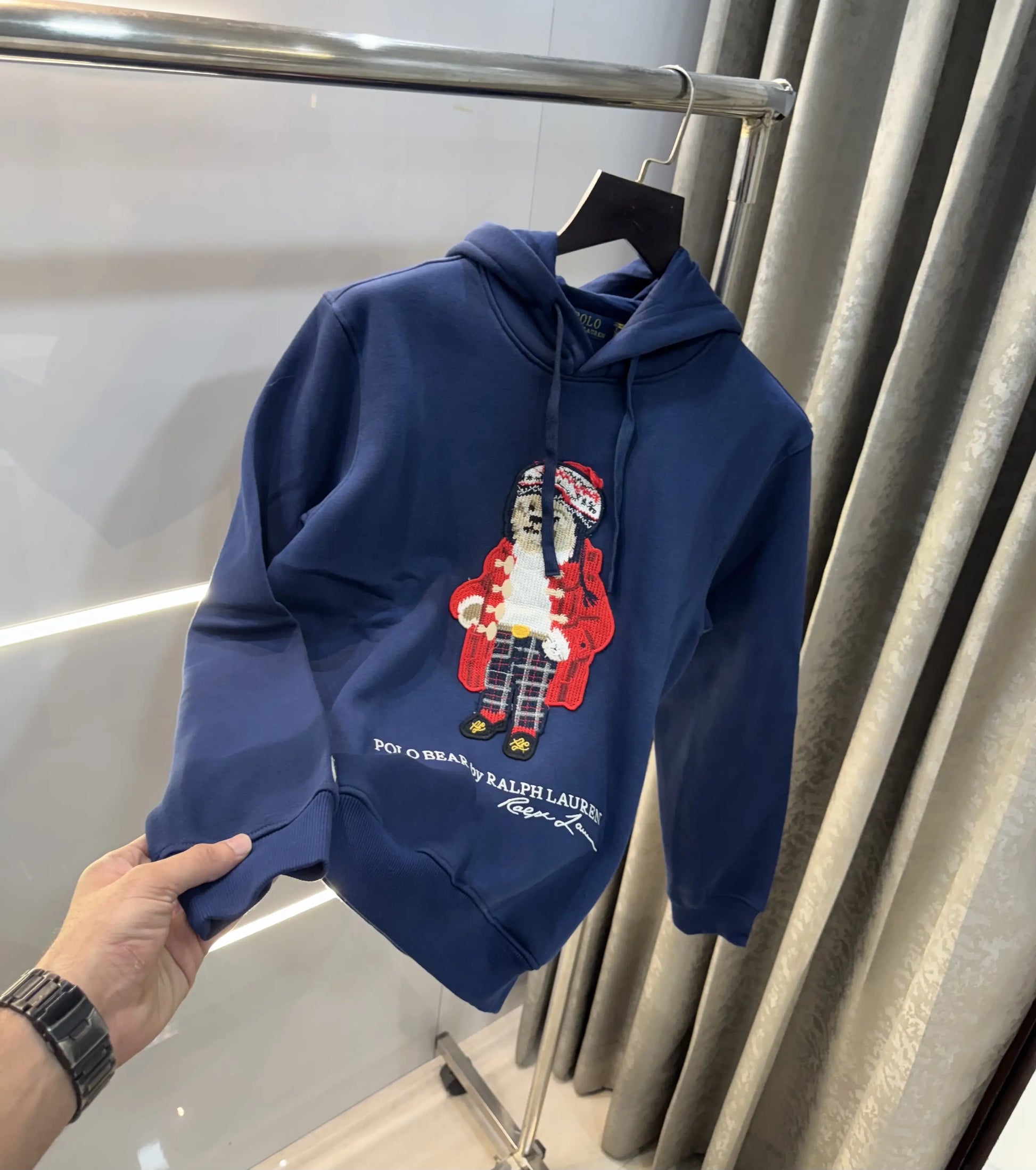 Ralph  Lauren Navy Blue Teddy Edition Embroidery Logo Imported Hoodie