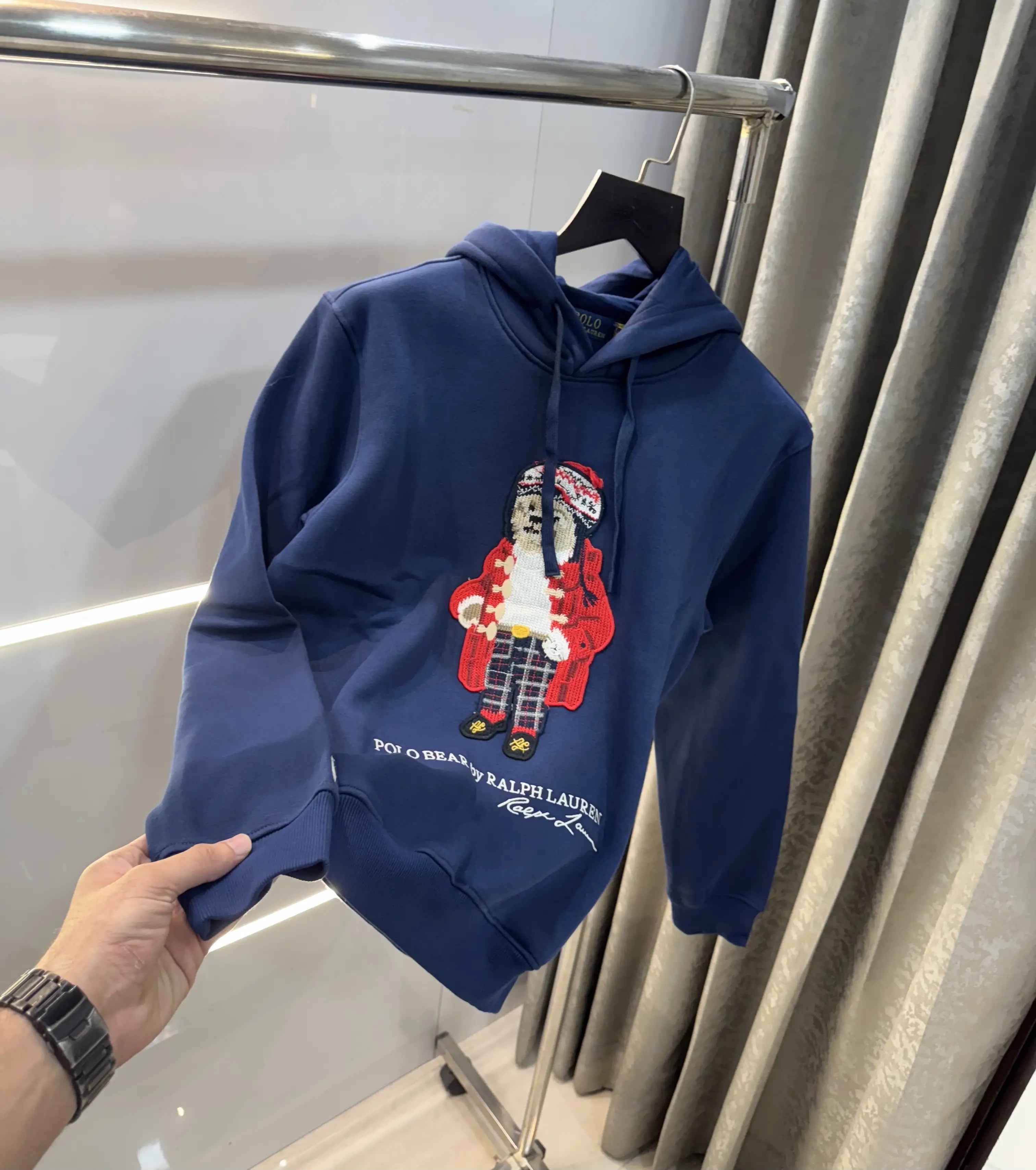 Ralph  Lauren Navy Blue Teddy Edition Embroidery Logo Imported Hoodie
