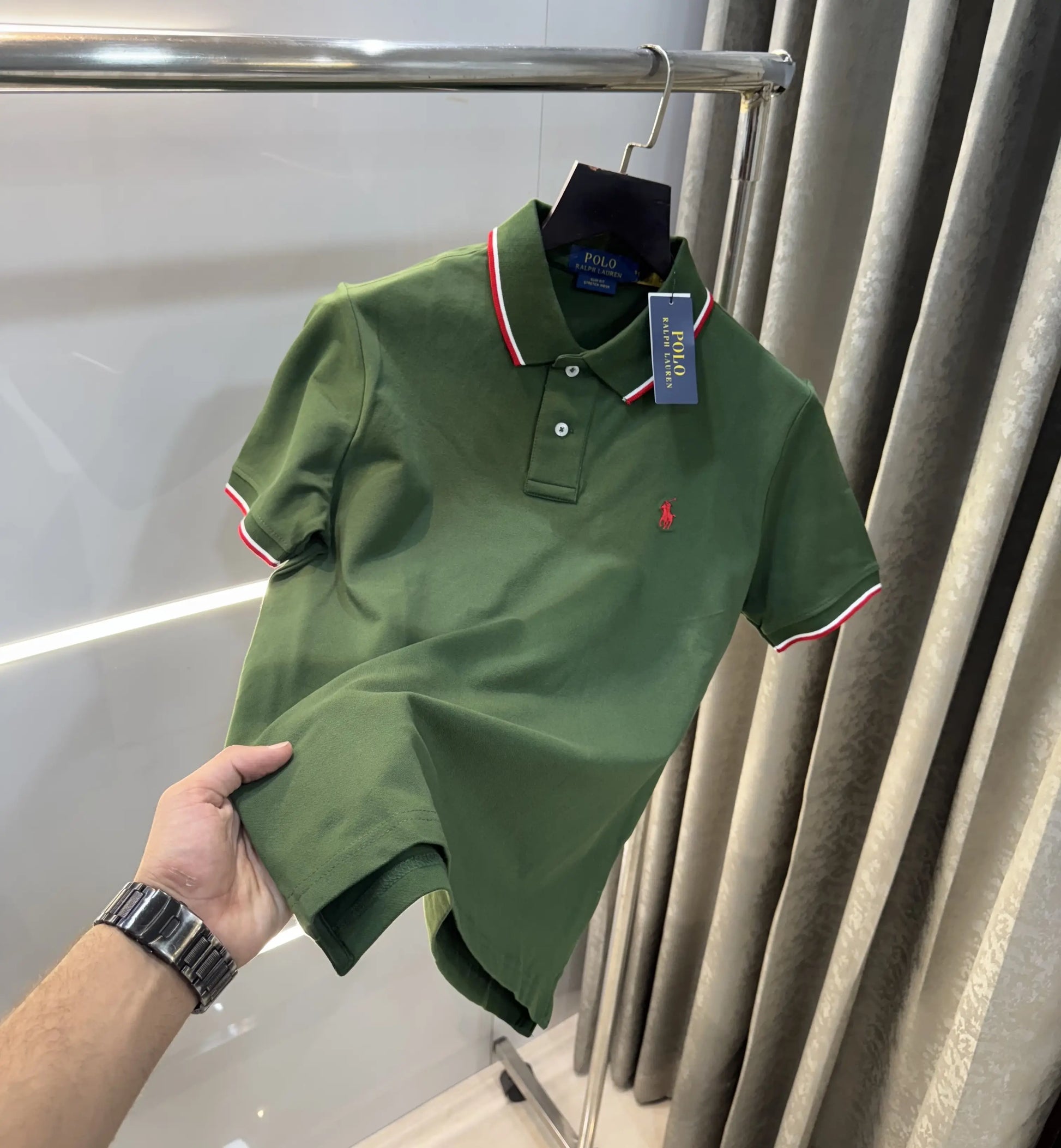 Ralph  Lauren Green Embroidery Logo Premium Polo T-Shirt