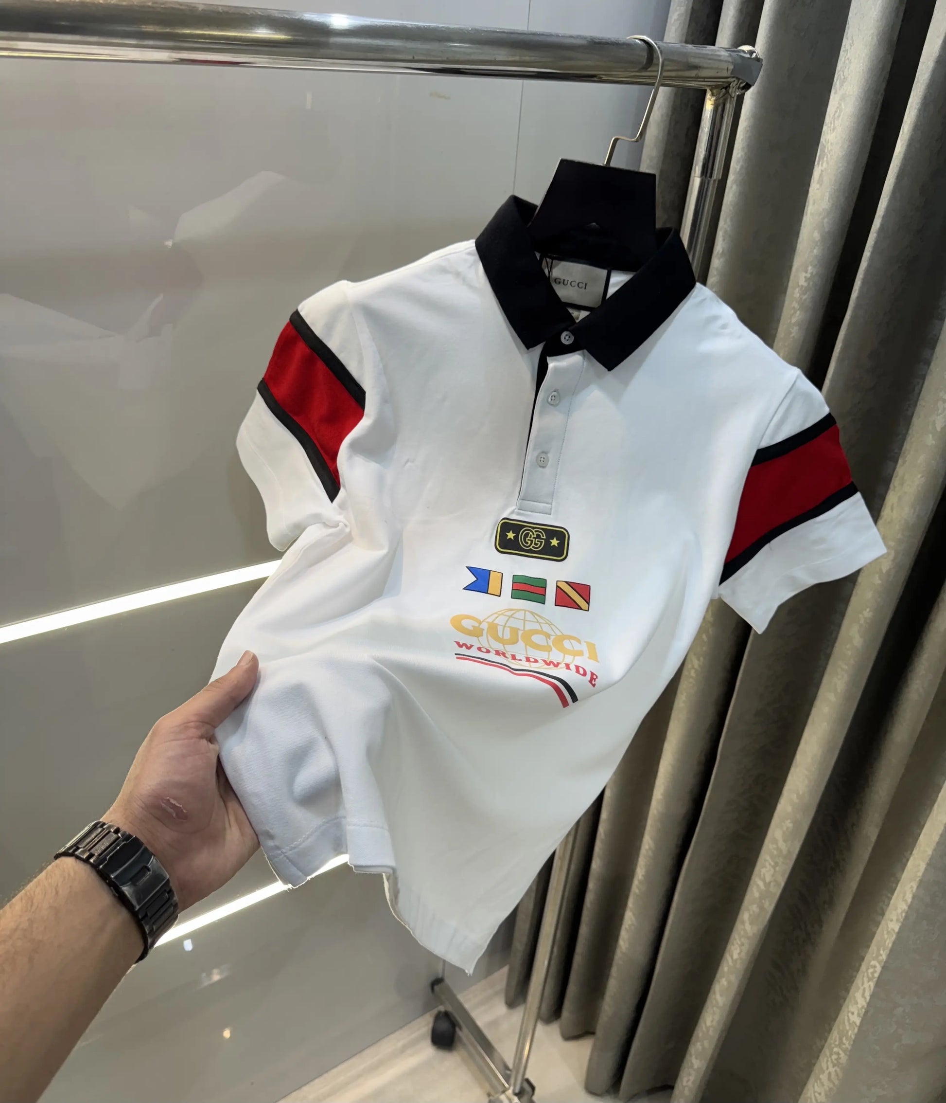 Gucc i White Logo Work Imported Polo T-Shirt
