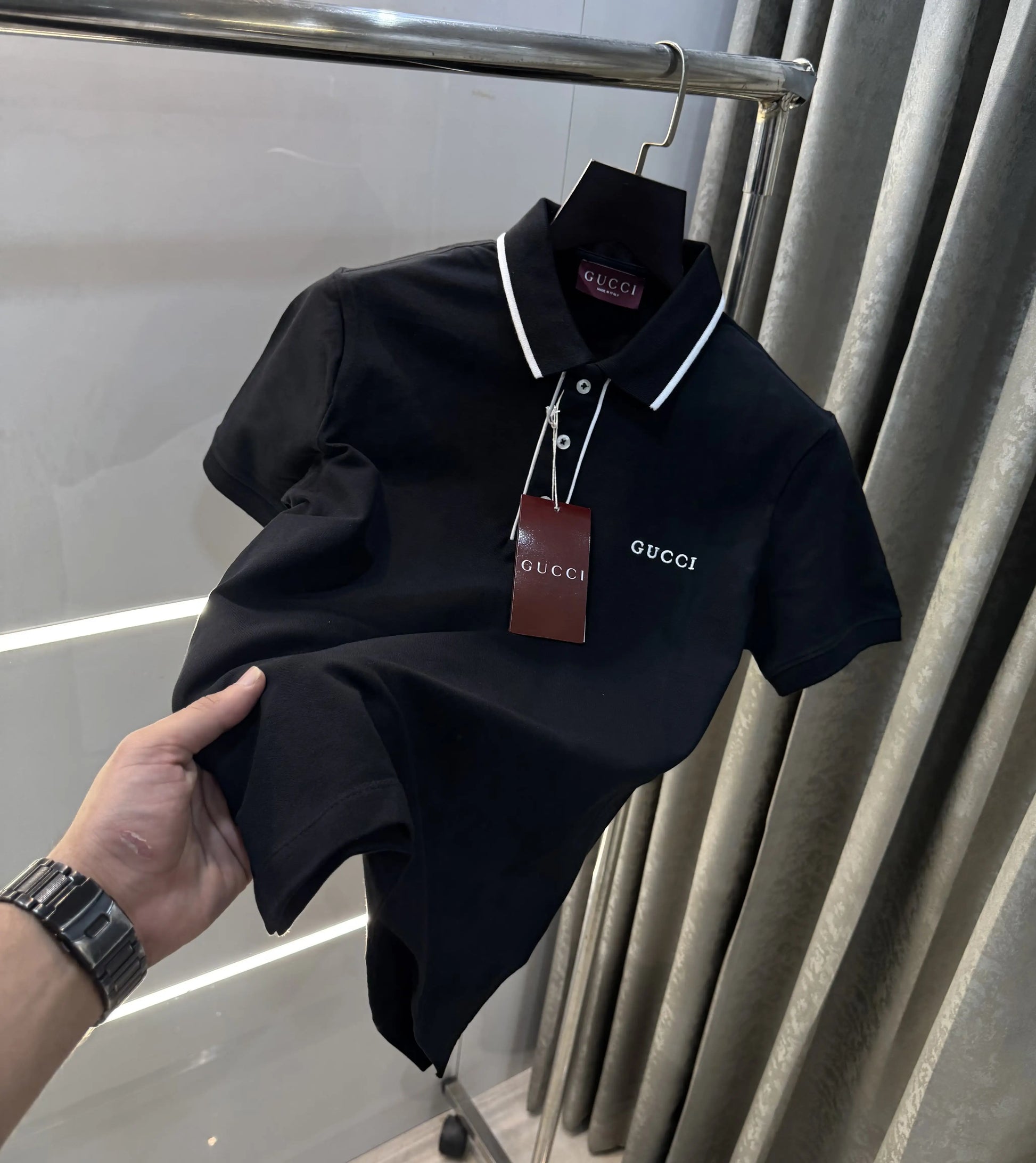 Gucc i Black Logo Work Imported Polo T-Shirt