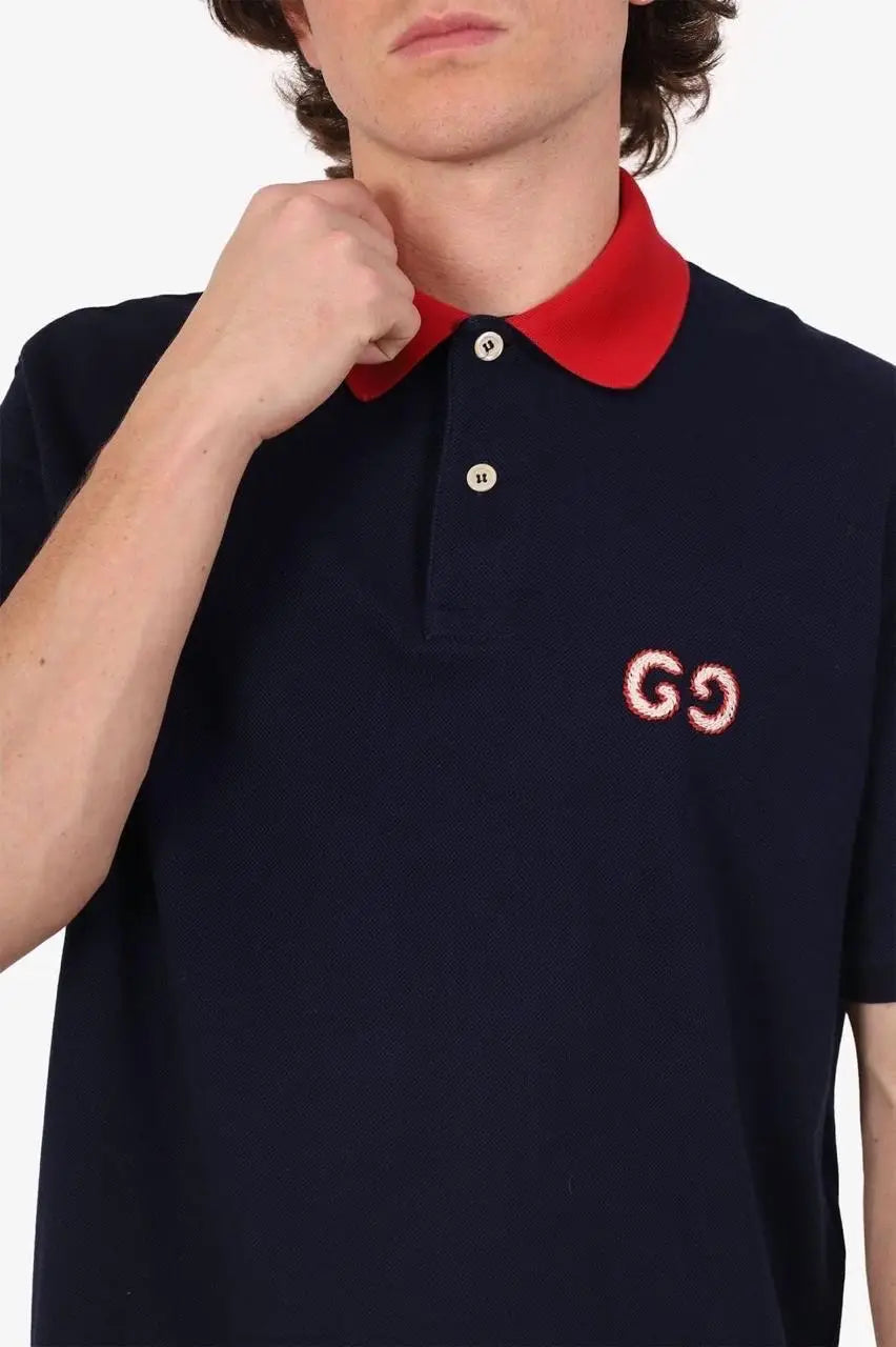 Gucc i Navy Blue Logo Work Imported Polo T-Shirt