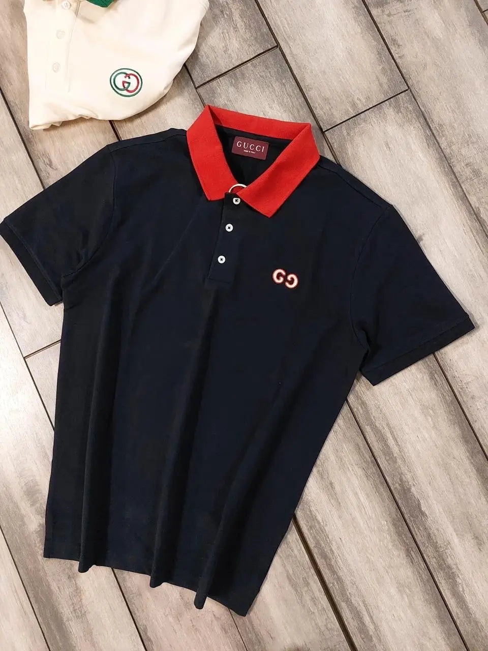 Gucc i Navy Blue Logo Work Imported Polo T-Shirt