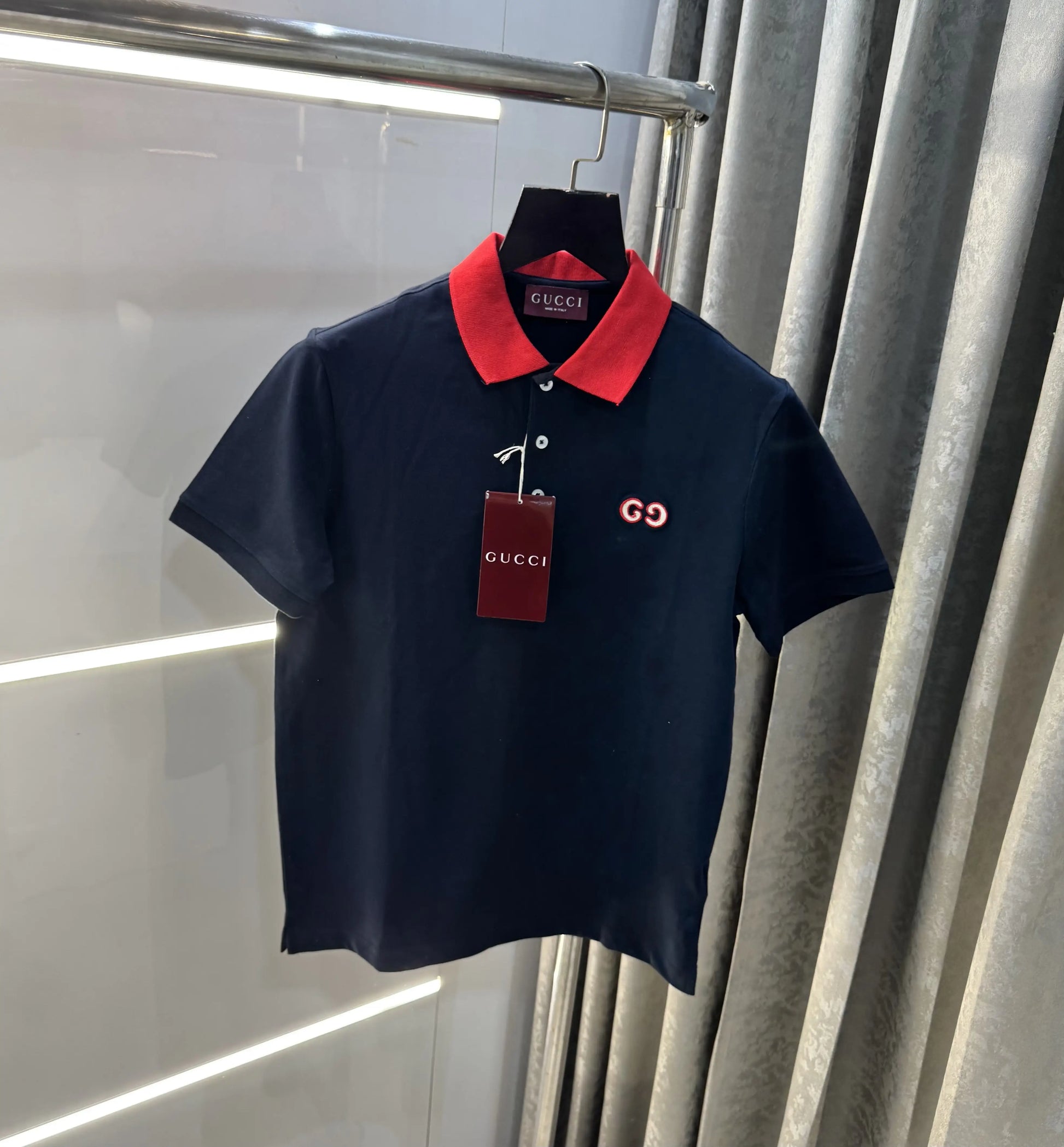 Gucc i Navy Blue Logo Work Imported Polo T-Shirt