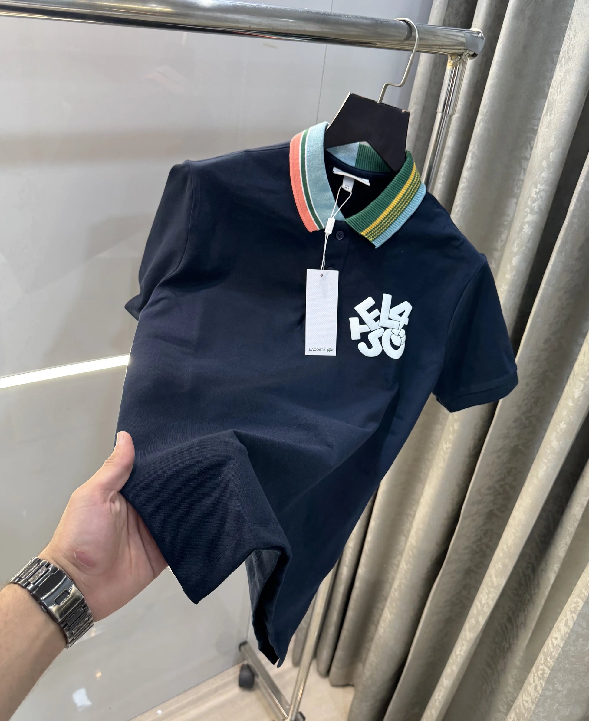 Lacost e Navy Blue Embroidery Logo Premium Polo T-Shirt
