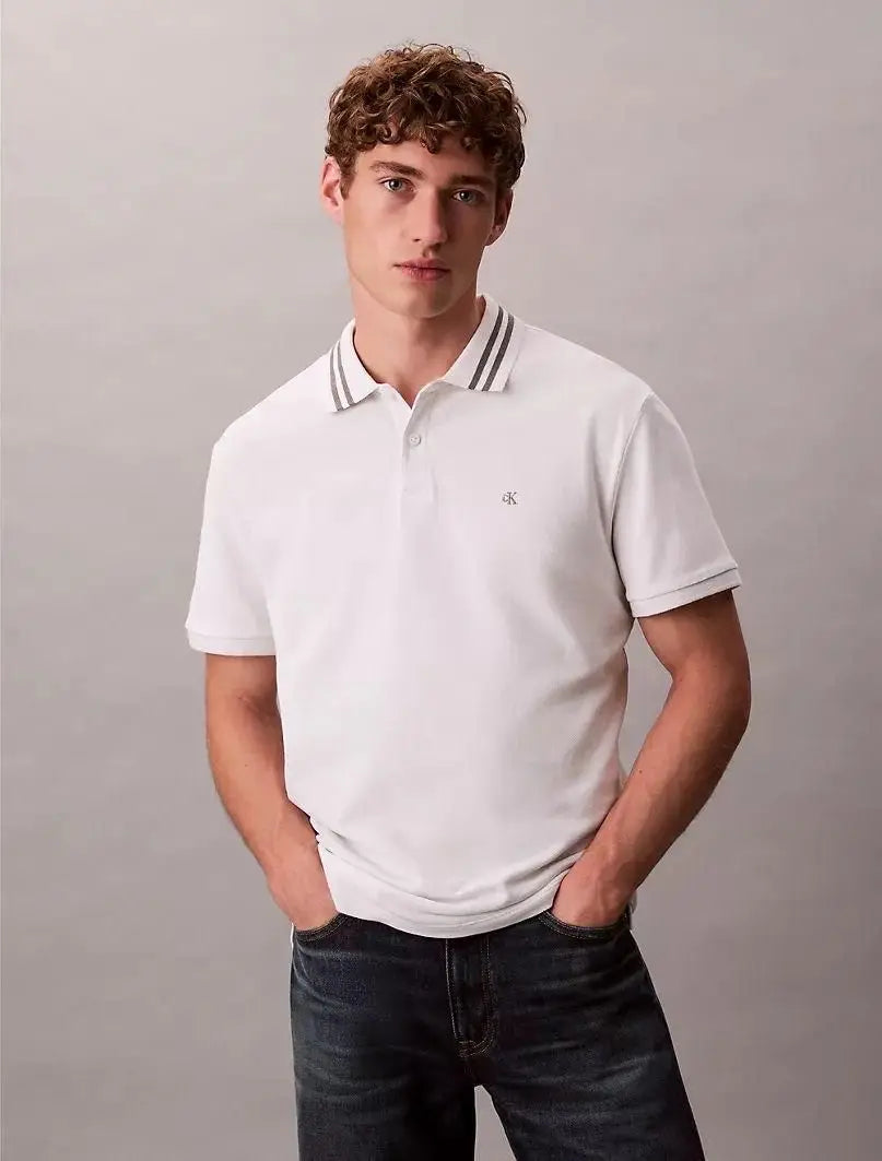 Calvin  Klein WhiteEmbroidery Logo Premium Polo T-Shirt
