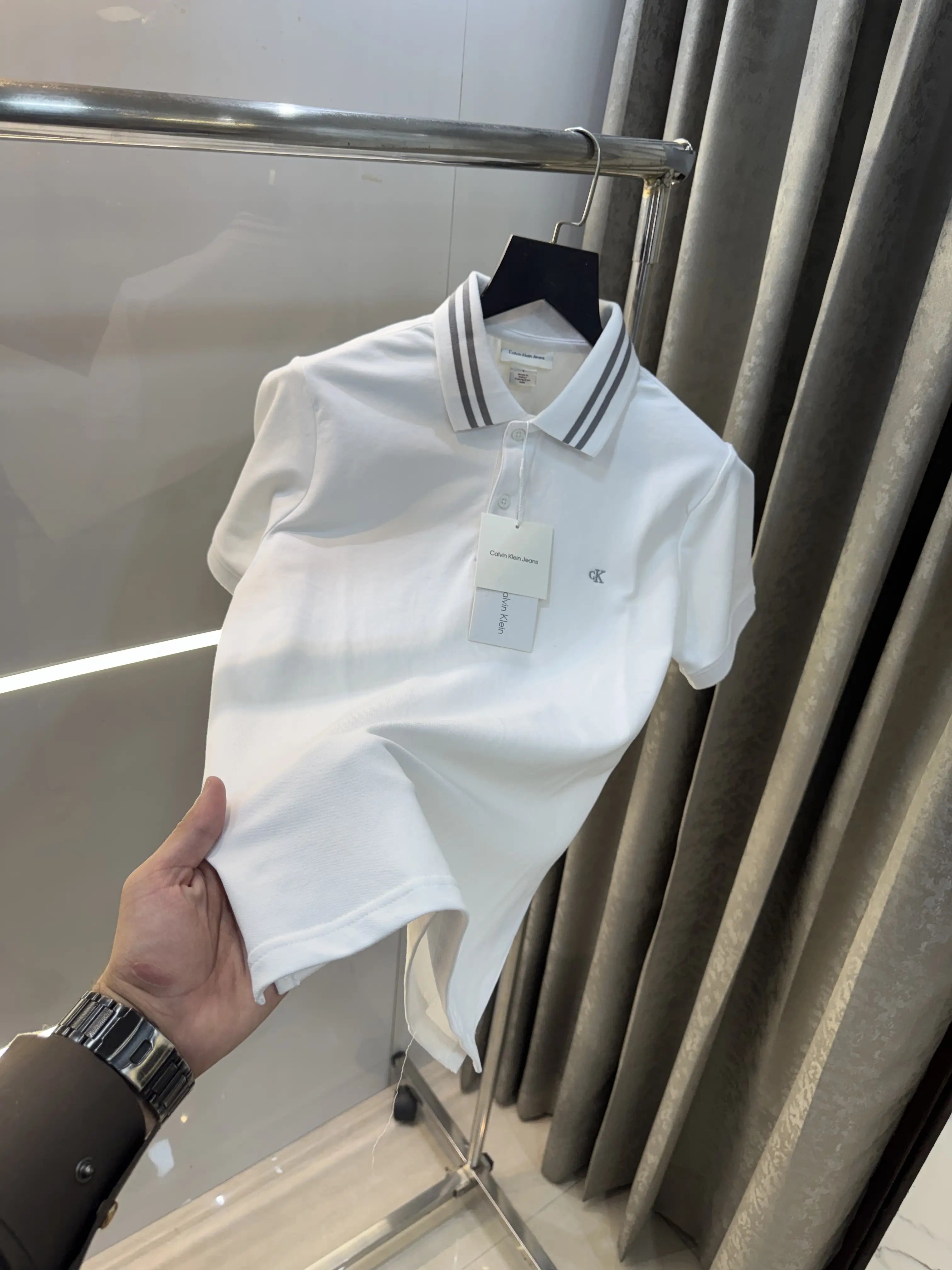 Calvin  Klein WhiteEmbroidery Logo Premium Polo T-Shirt