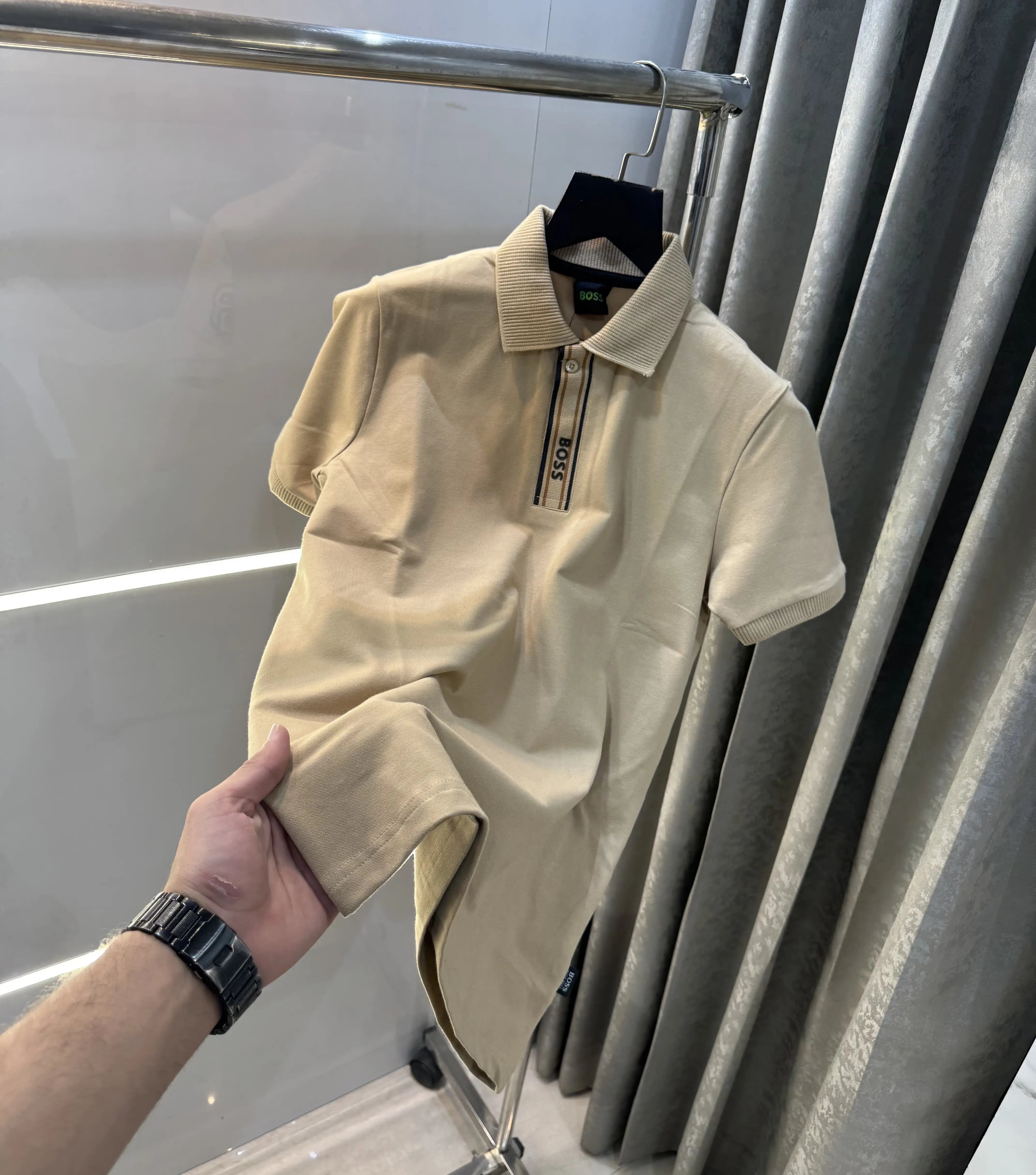 Hugo  Boss Beige Logo Work Premium Polo T-Shirt