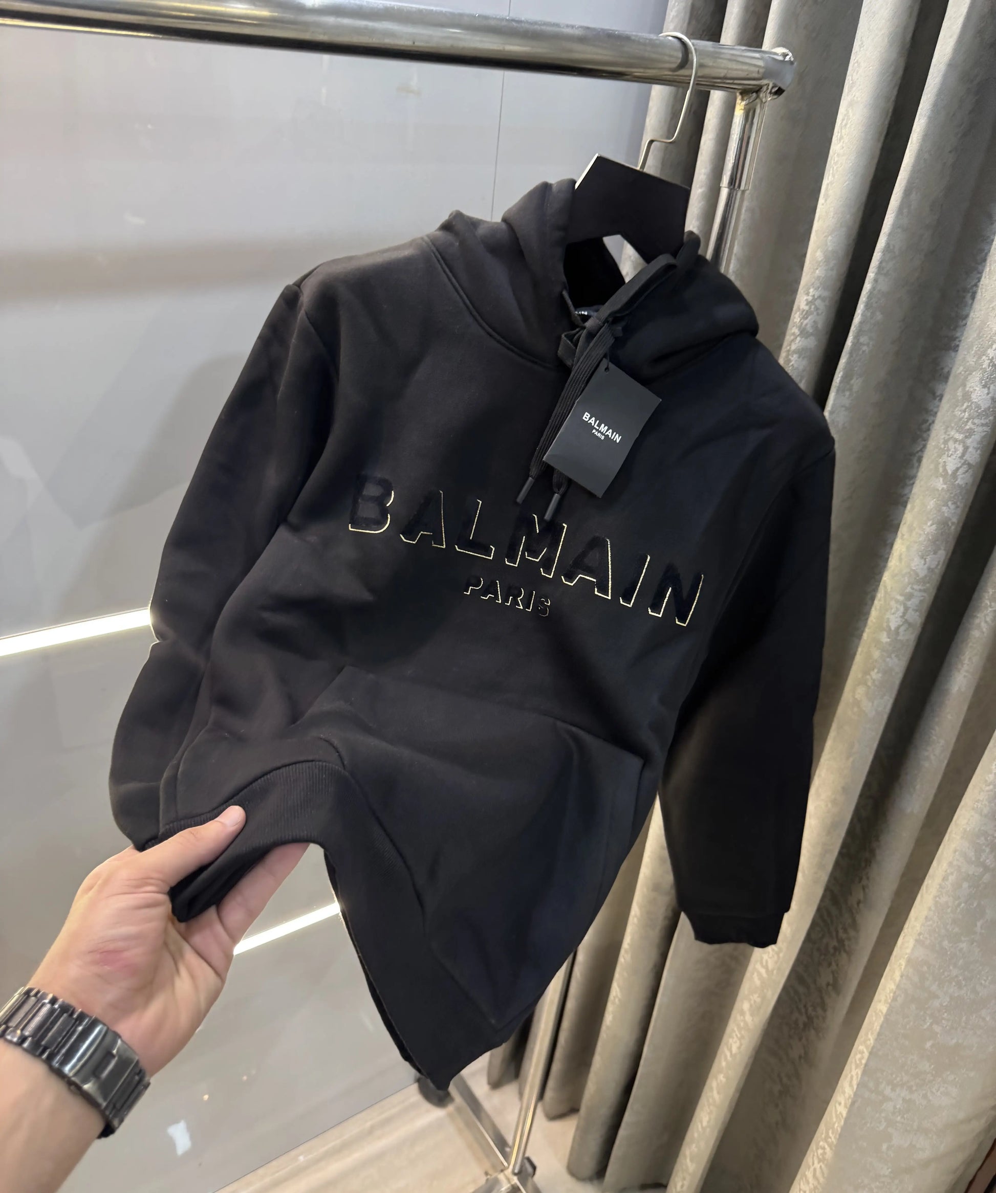 Balmai n Paris Black Logo Work Imported Hoodie